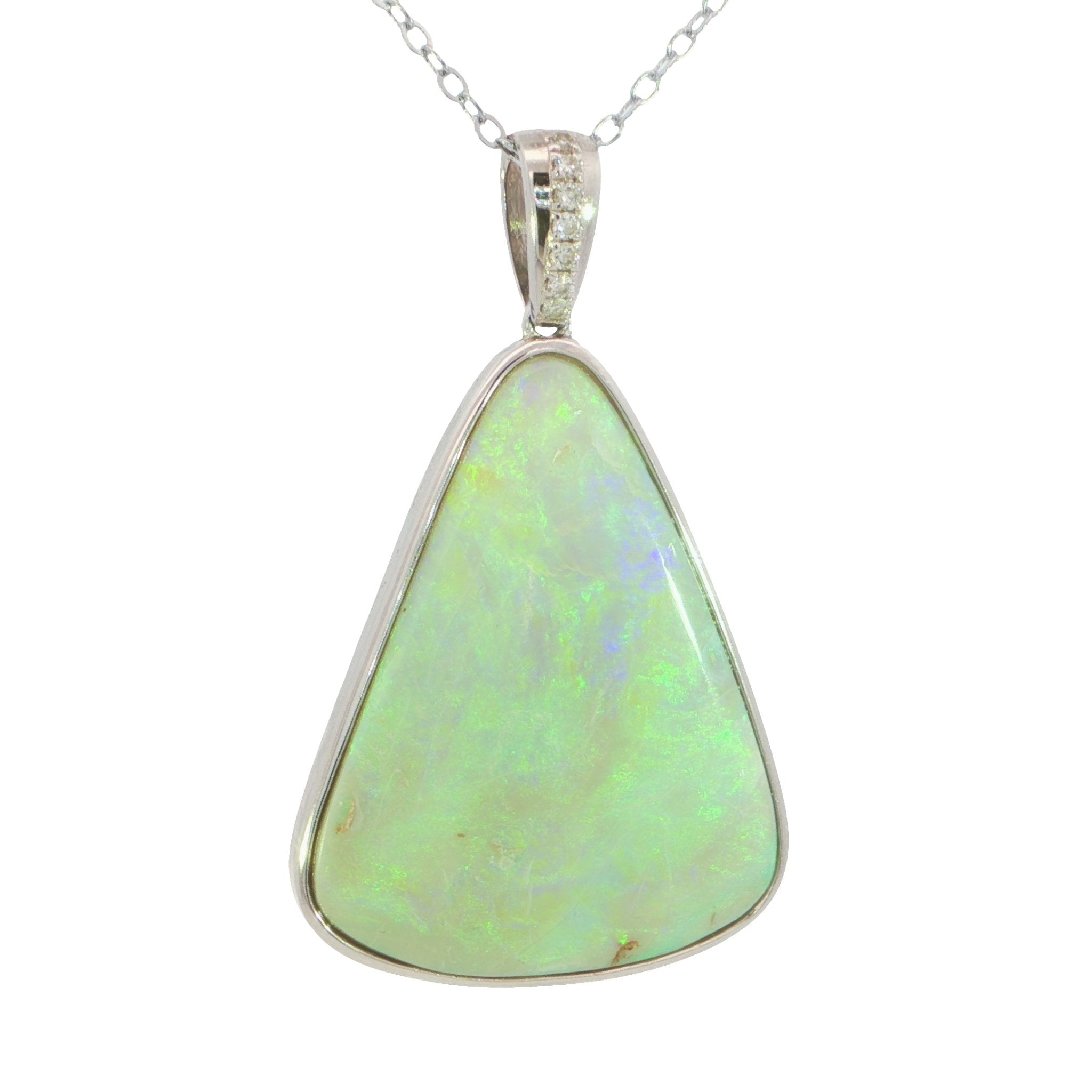 Australian Light Opal Pendant in 925 Sterling Silver with Diamonds - Green and Blue - Australian Opal Cutters and Pearl Divers