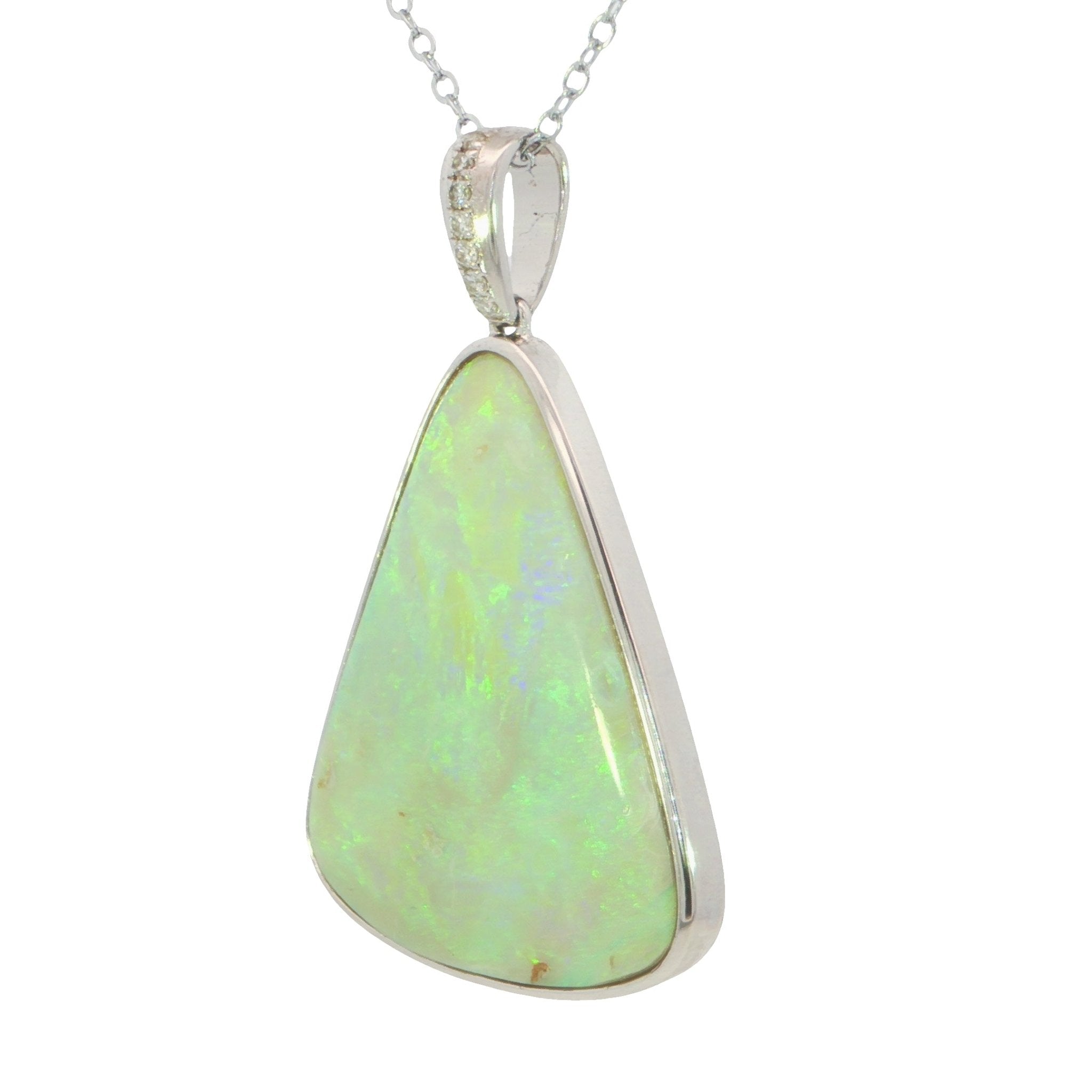 Australian Light Opal Pendant in 925 Sterling Silver with Diamonds - Green and Blue - Australian Opal Cutters and Pearl Divers