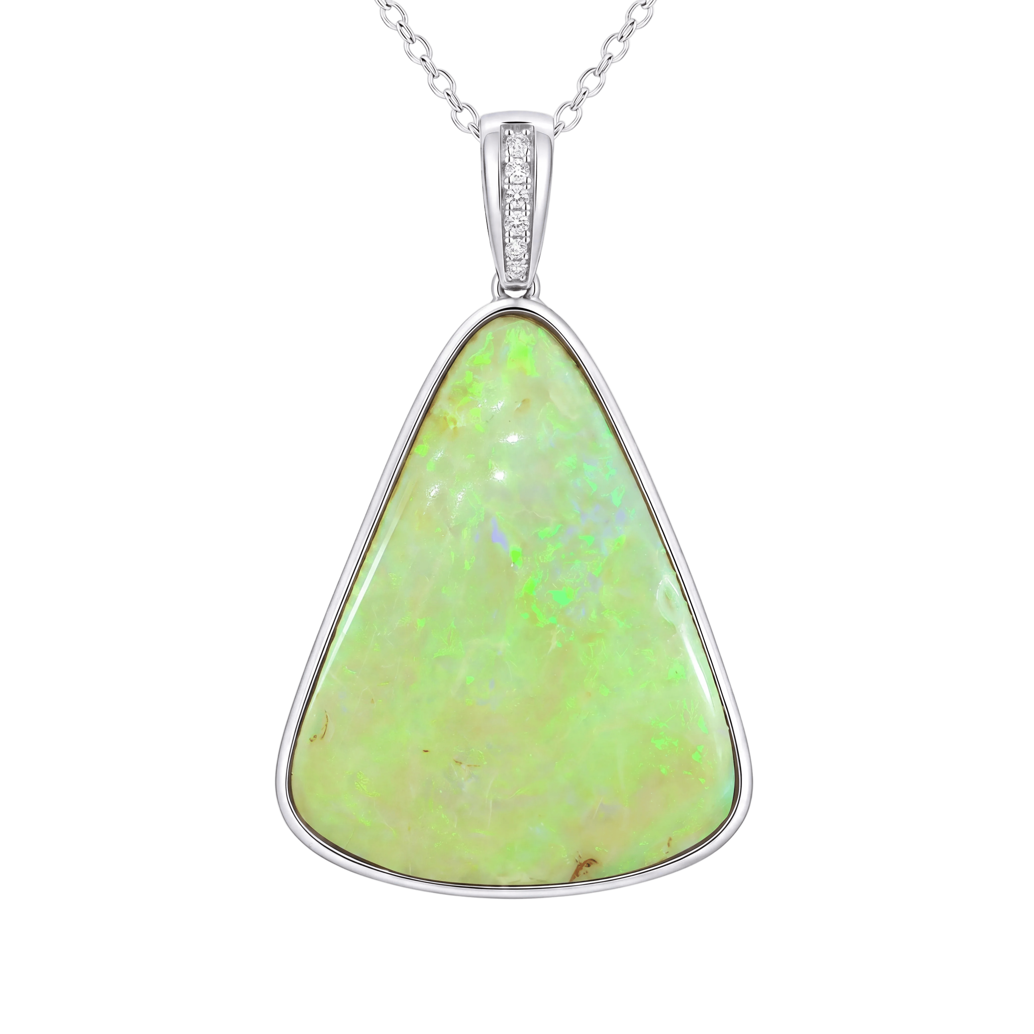 Australian Light Opal Pendant in 925 Sterling Silver with Diamonds - Green and Blue - Australian Opal Cutters and Pearl Divers