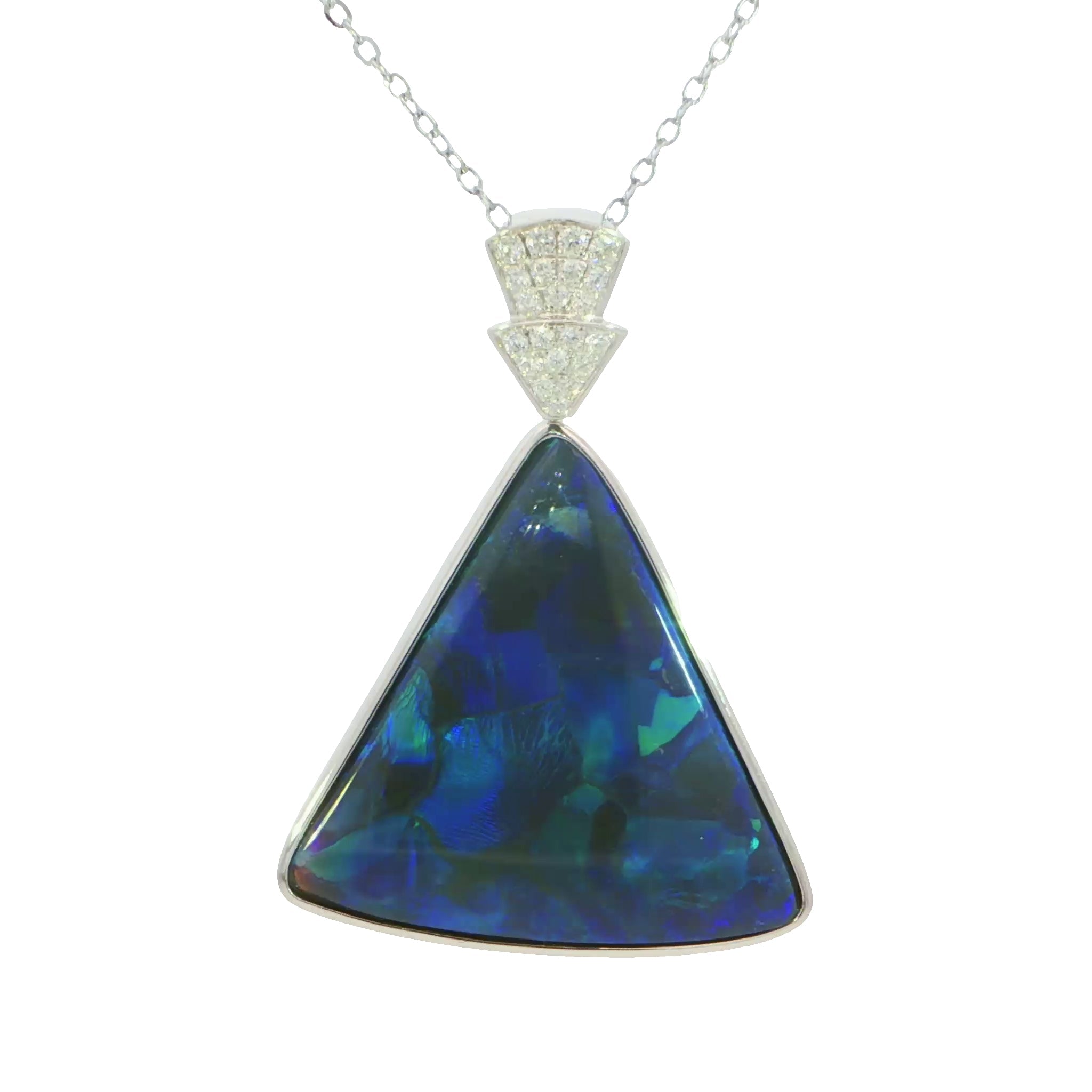 Australian Black Opal Pendant in 925 Sterling Silver with Diamonds - Blue-Green - Australian Opal Cutters and Pearl Divers