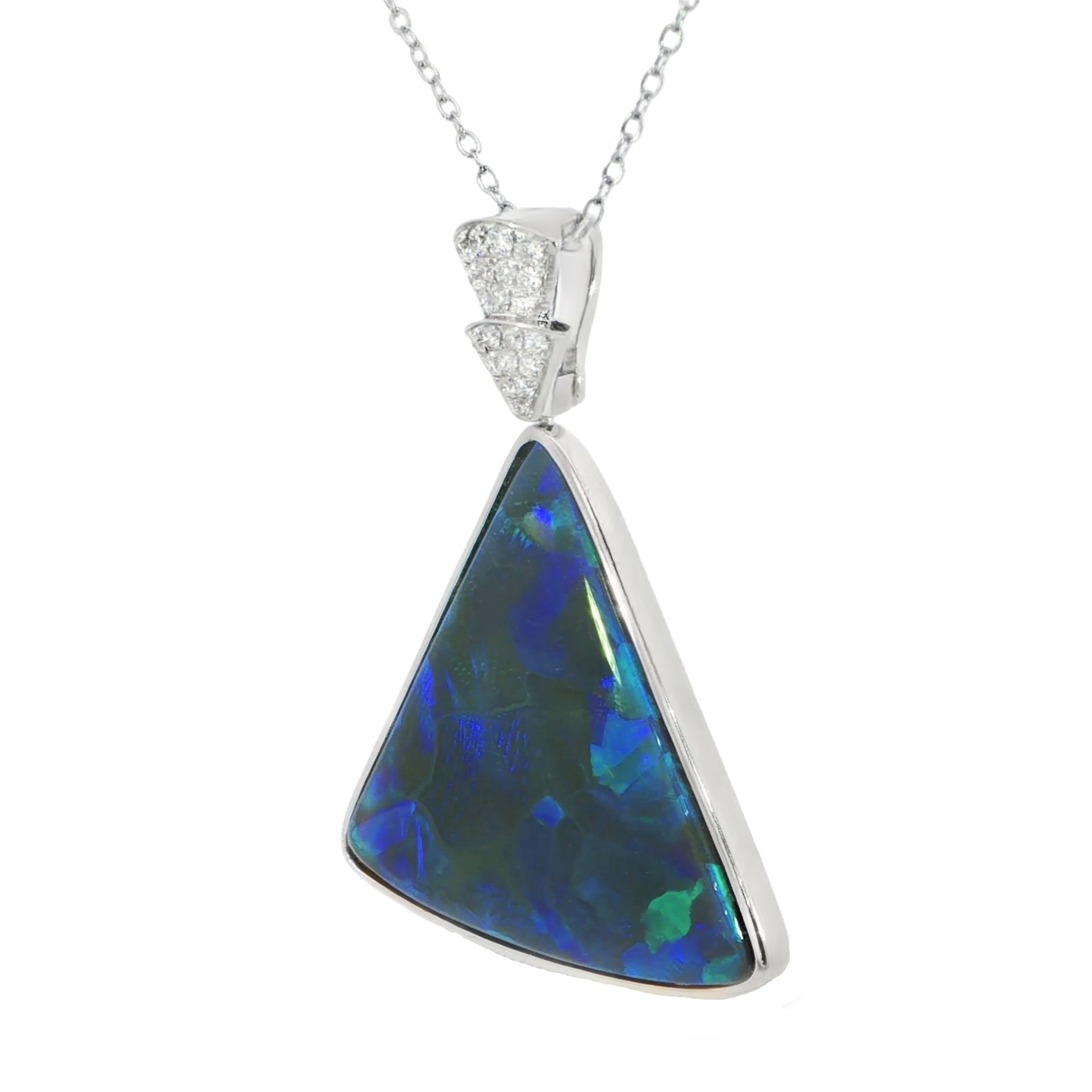 Australian Black Opal Pendant in 925 Sterling Silver with Diamonds - Blue-Green - Australian Opal Cutters and Pearl Divers