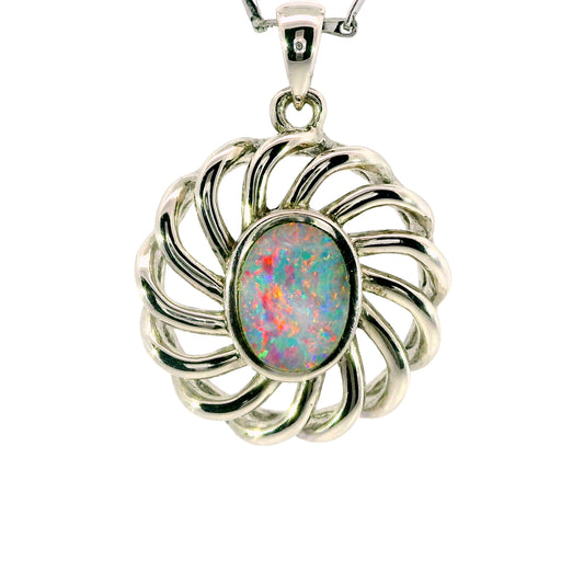 Doublet Opal Pendant in 925 Sterling Silver - Multicolour