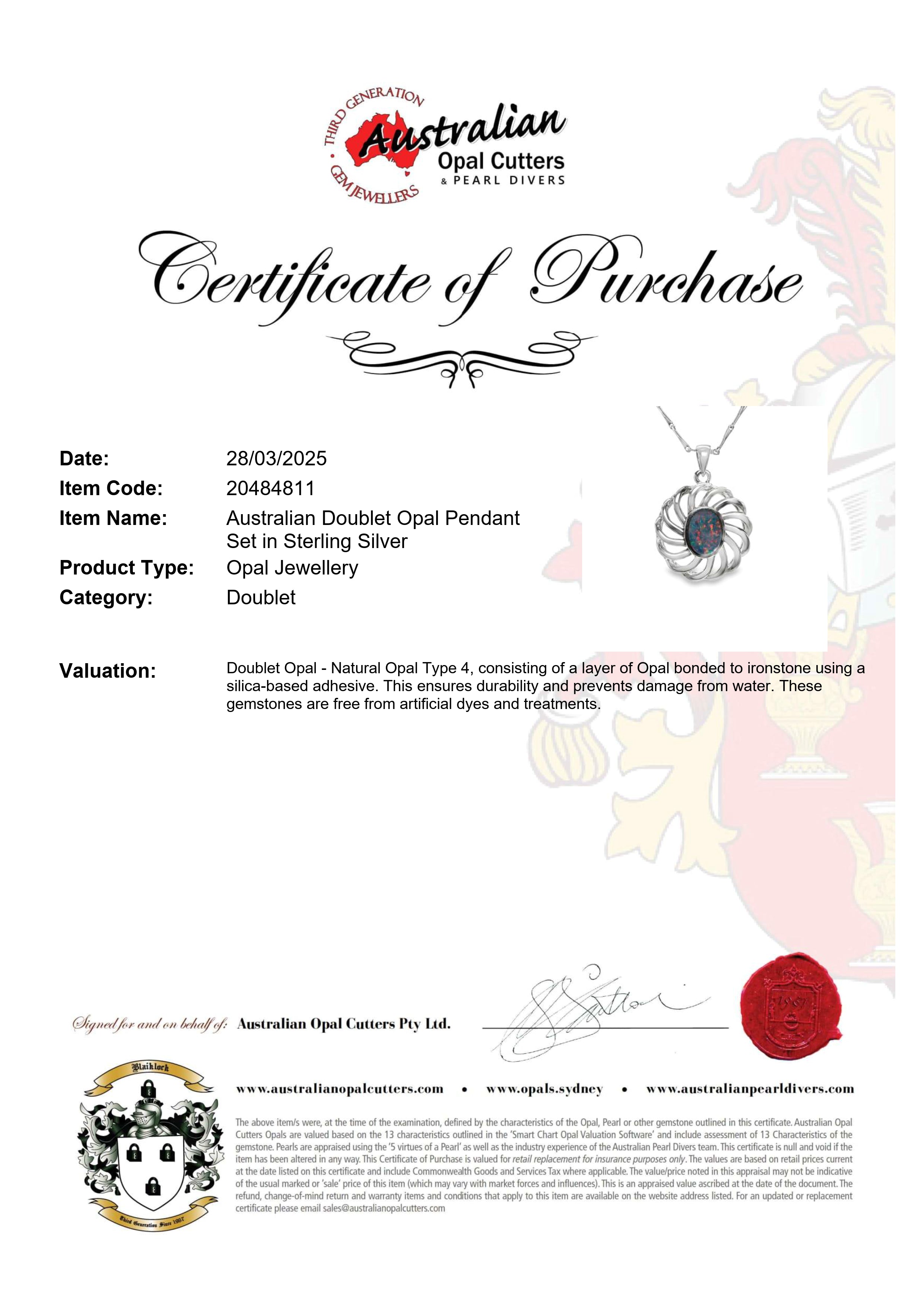 Doublet Opal Pendant in 925 Sterling Silver - Multicolour