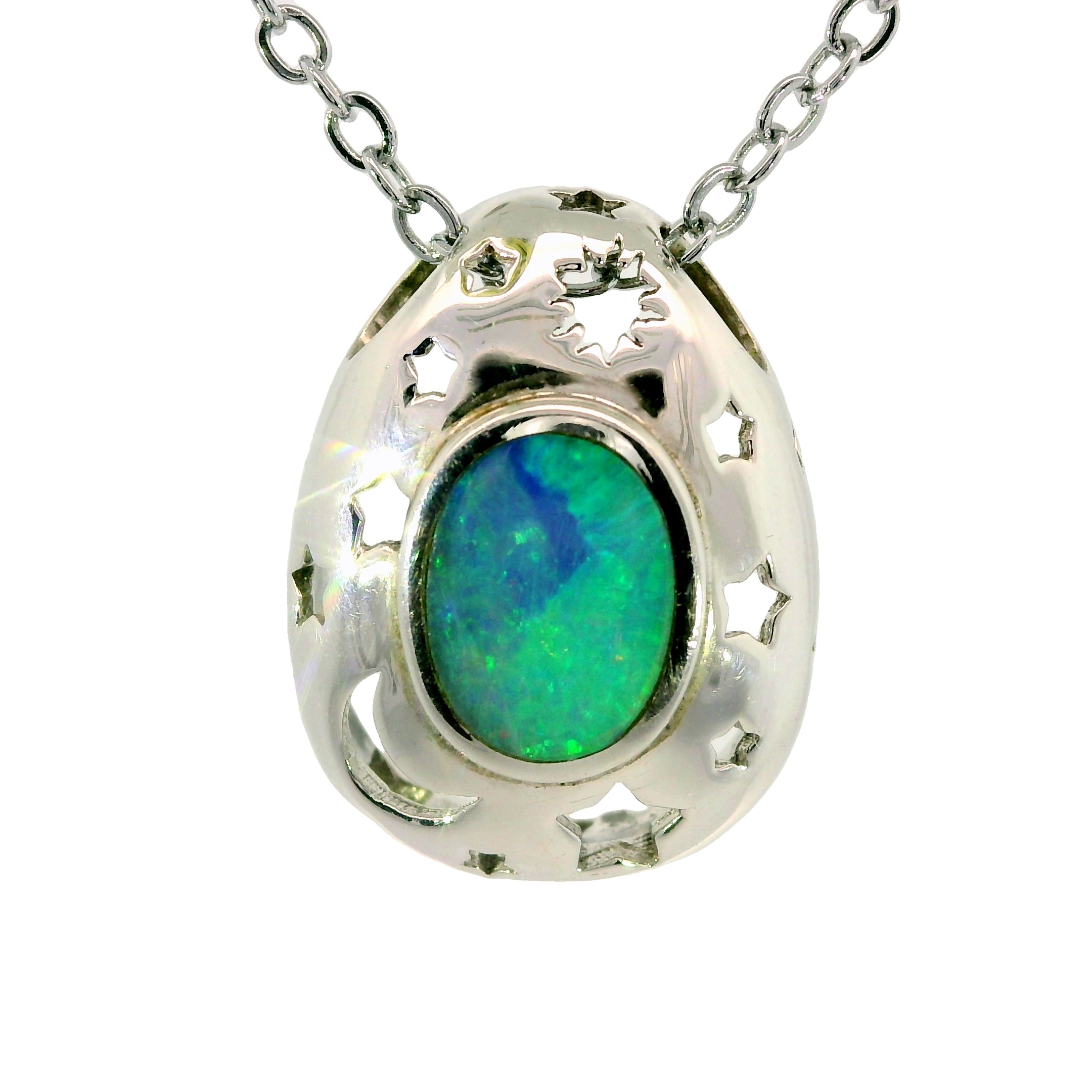Doublet Opal Pendant in 925 Sterling Silver - Green-Blue