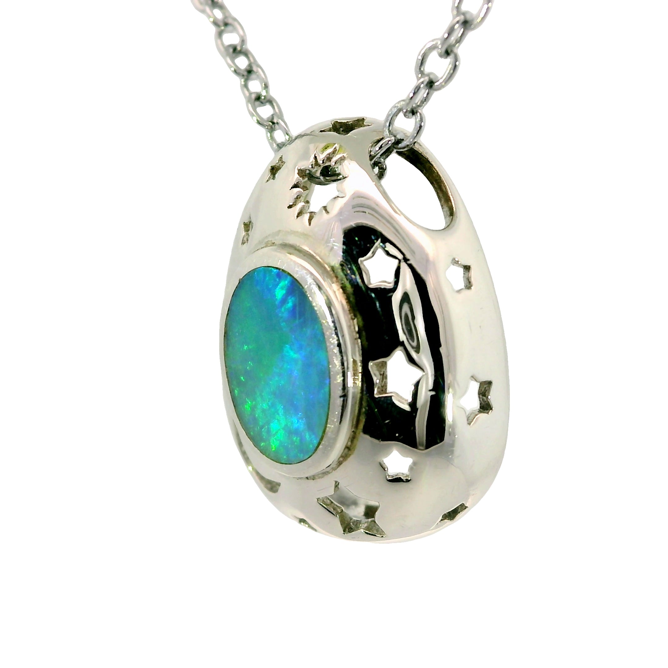Doublet Opal Pendant in 925 Sterling Silver - Green-Blue