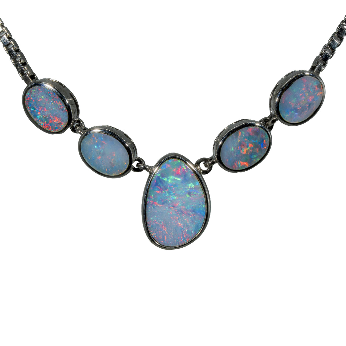 Doublet Opal Necklace in 925 Sterling SIlver - Multicolour