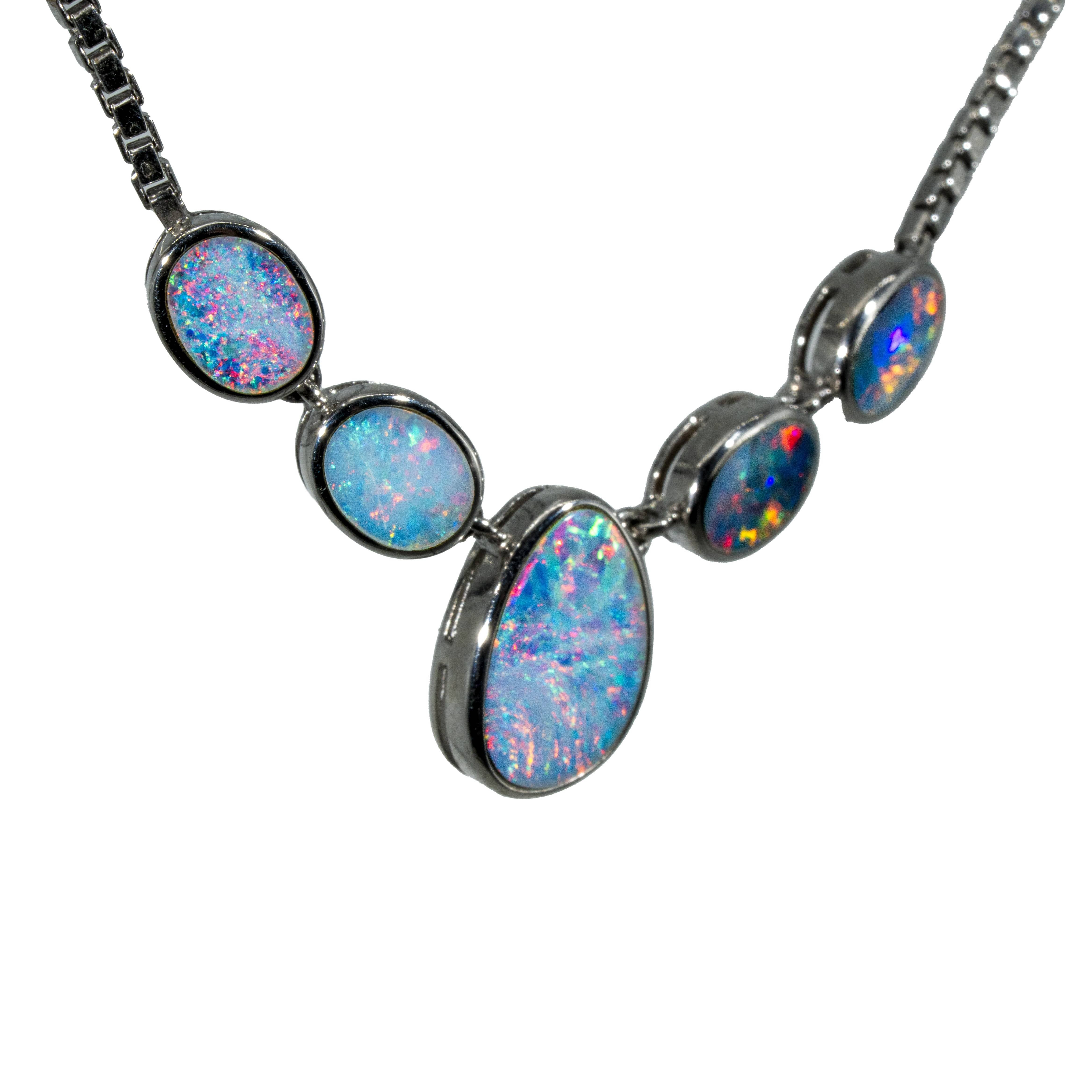 Doublet Opal Necklace in 925 Sterling SIlver - Multicolour