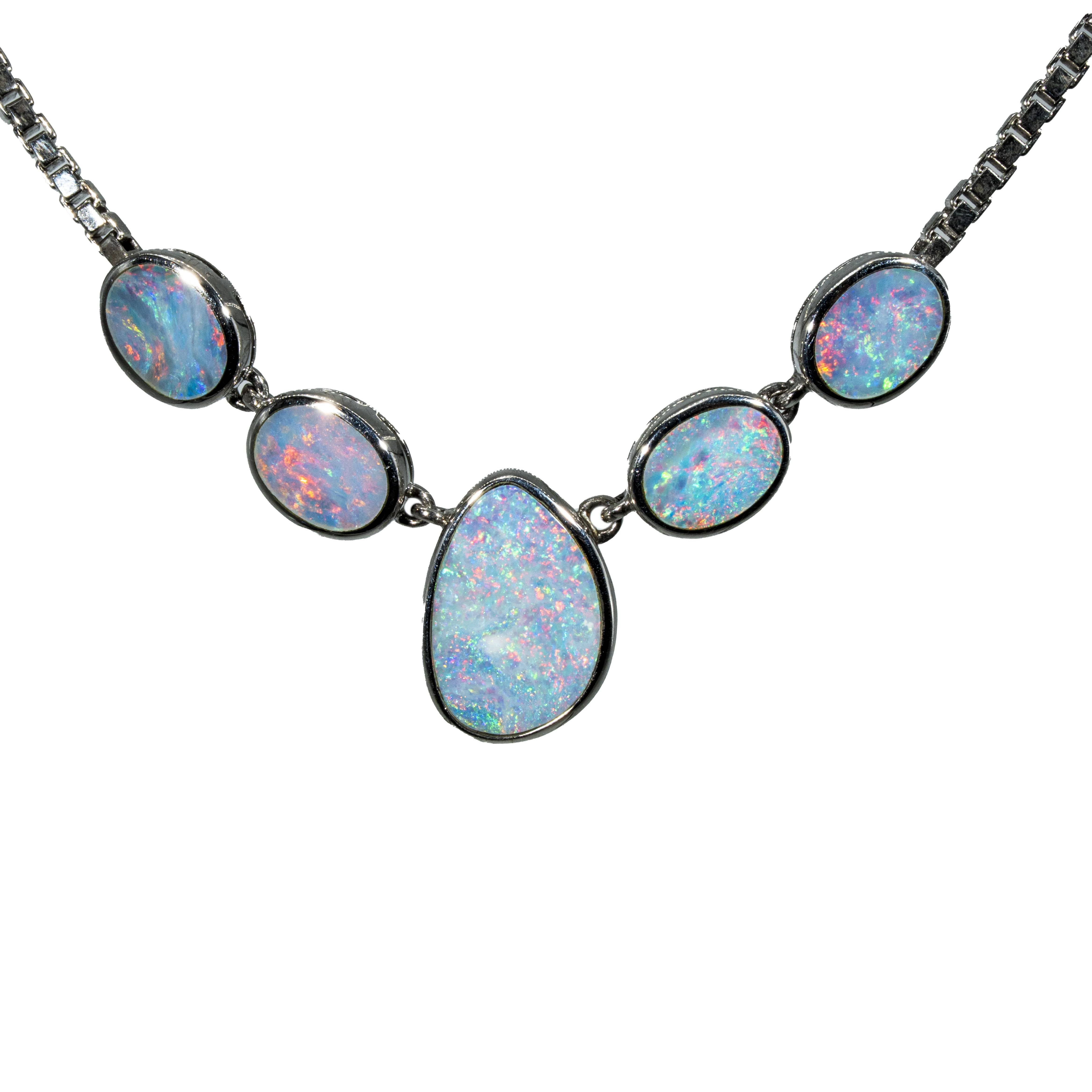 Doublet Opal Necklace in 925 Sterling Silver - Multicolour