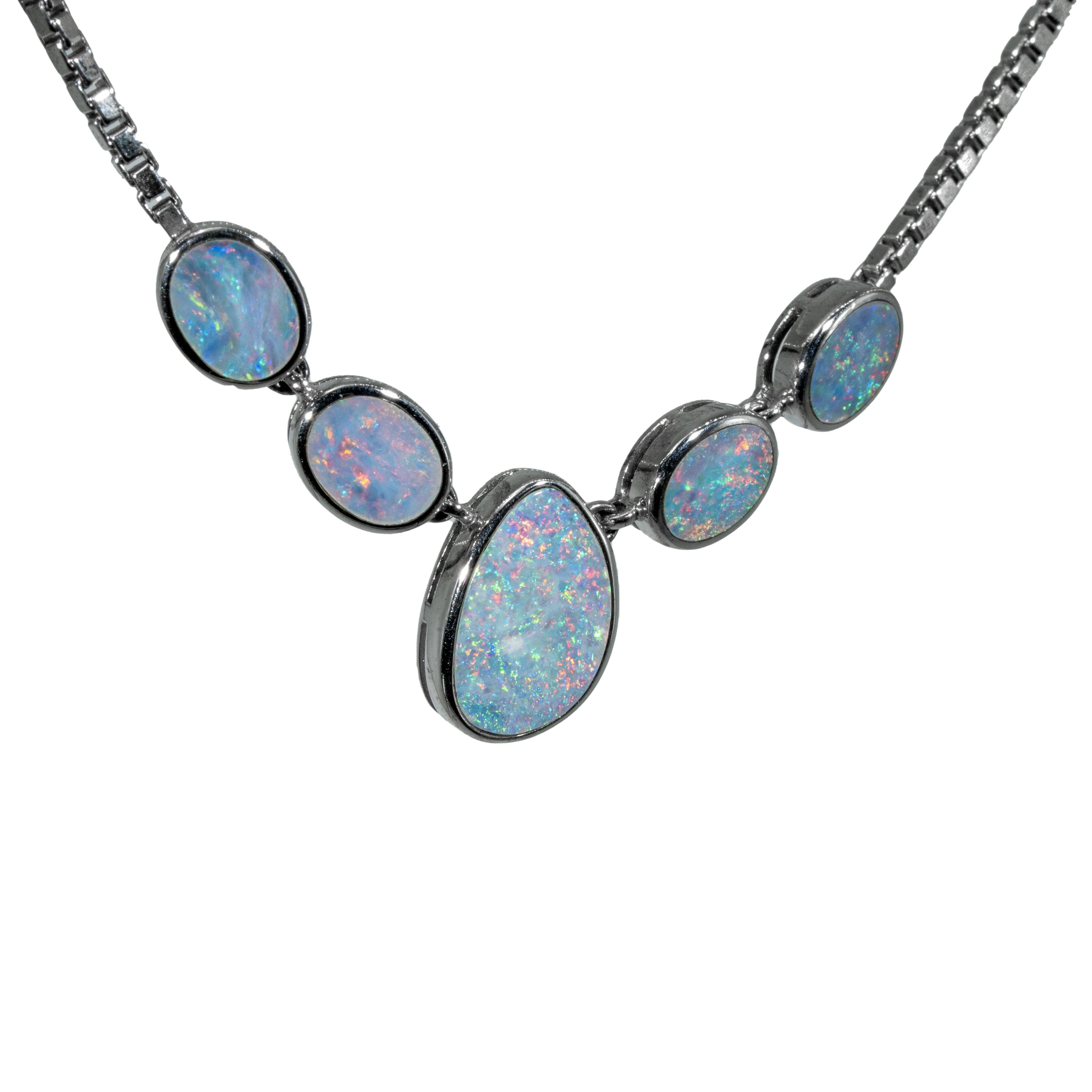 Doublet Opal Necklace in 925 Sterling Silver - Multicolour