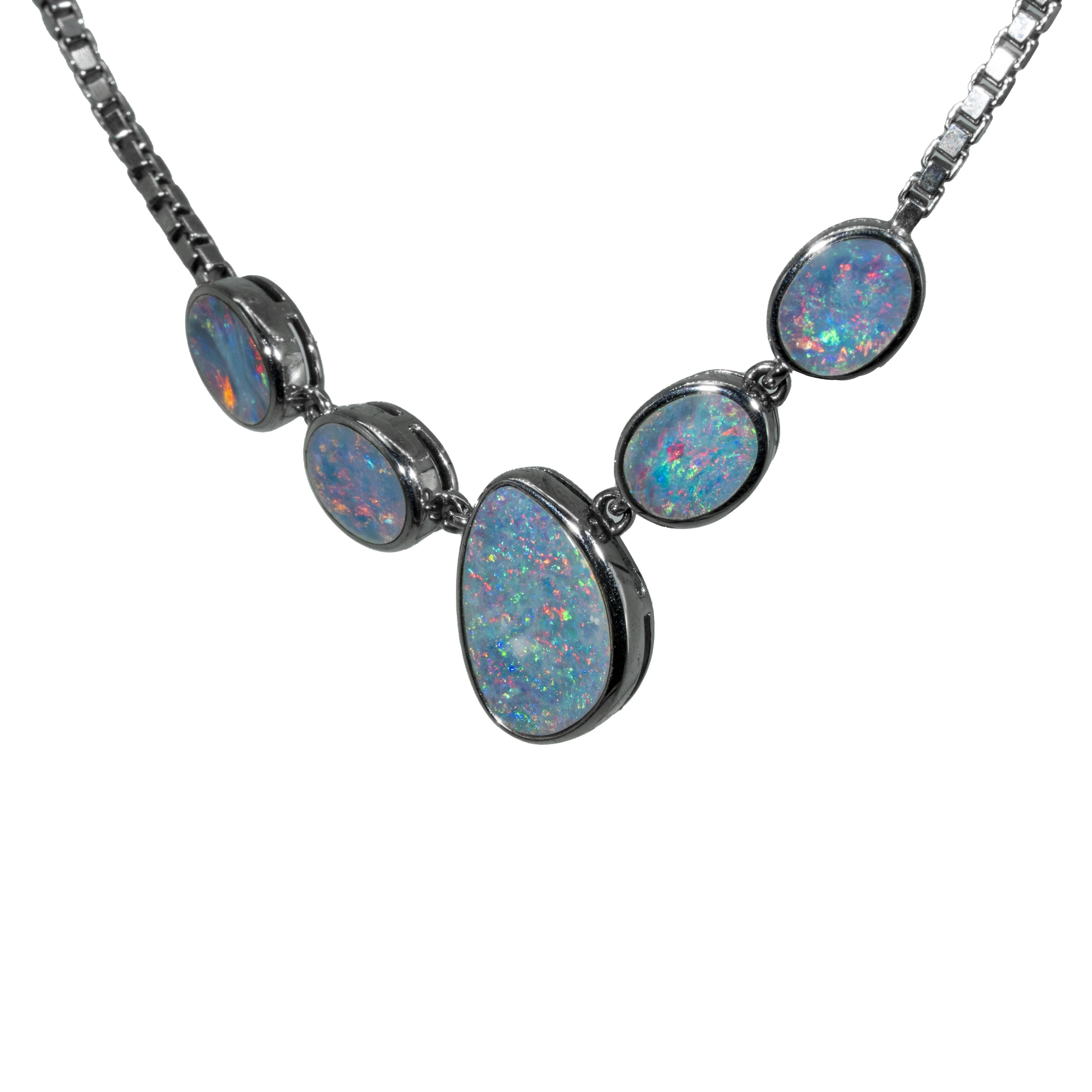 Doublet Opal Necklace in 925 Sterling Silver - Multicolour