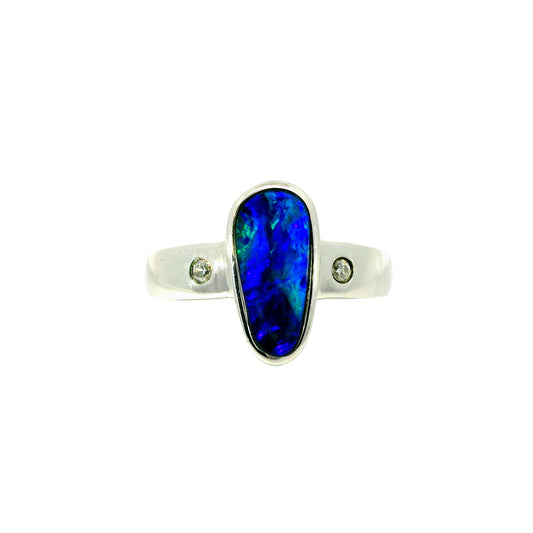Doublet Opal Ring in 925 Sterling Silver - Green-Blue