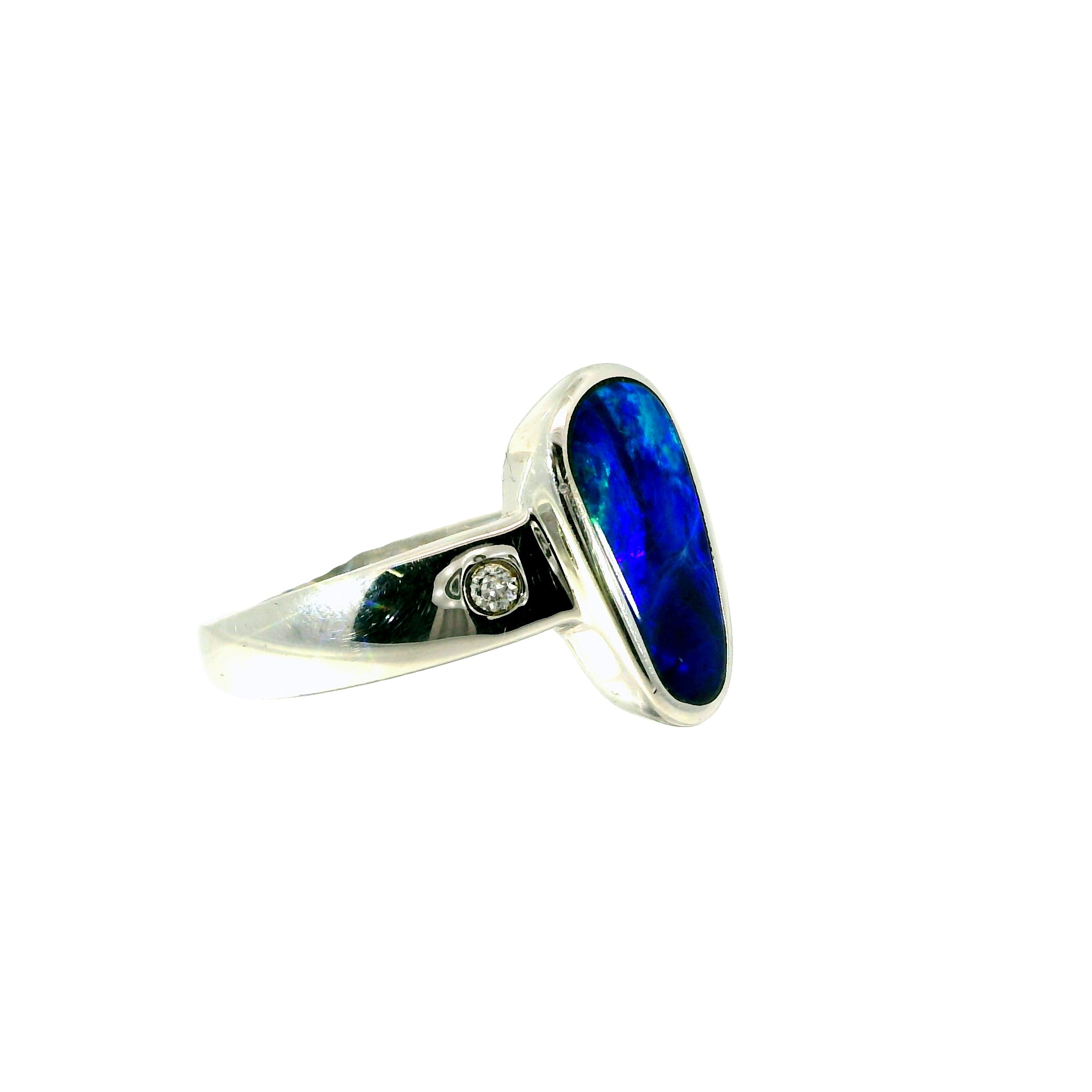 Doublet Opal Ring in 925 Sterling Silver - Green-Blue