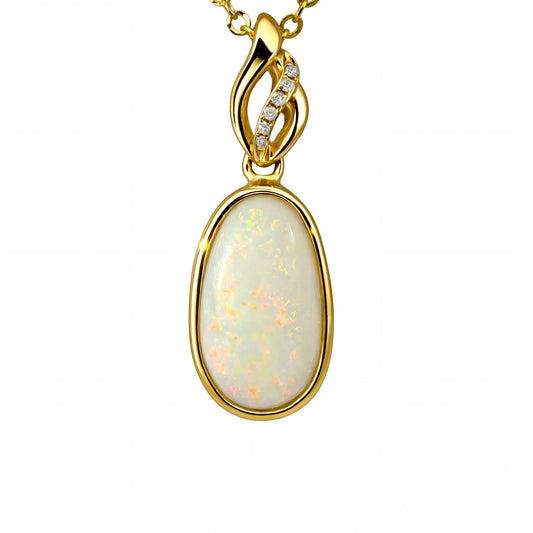 Light Opal Pendant In 14k Yellow Gold - Multicolour