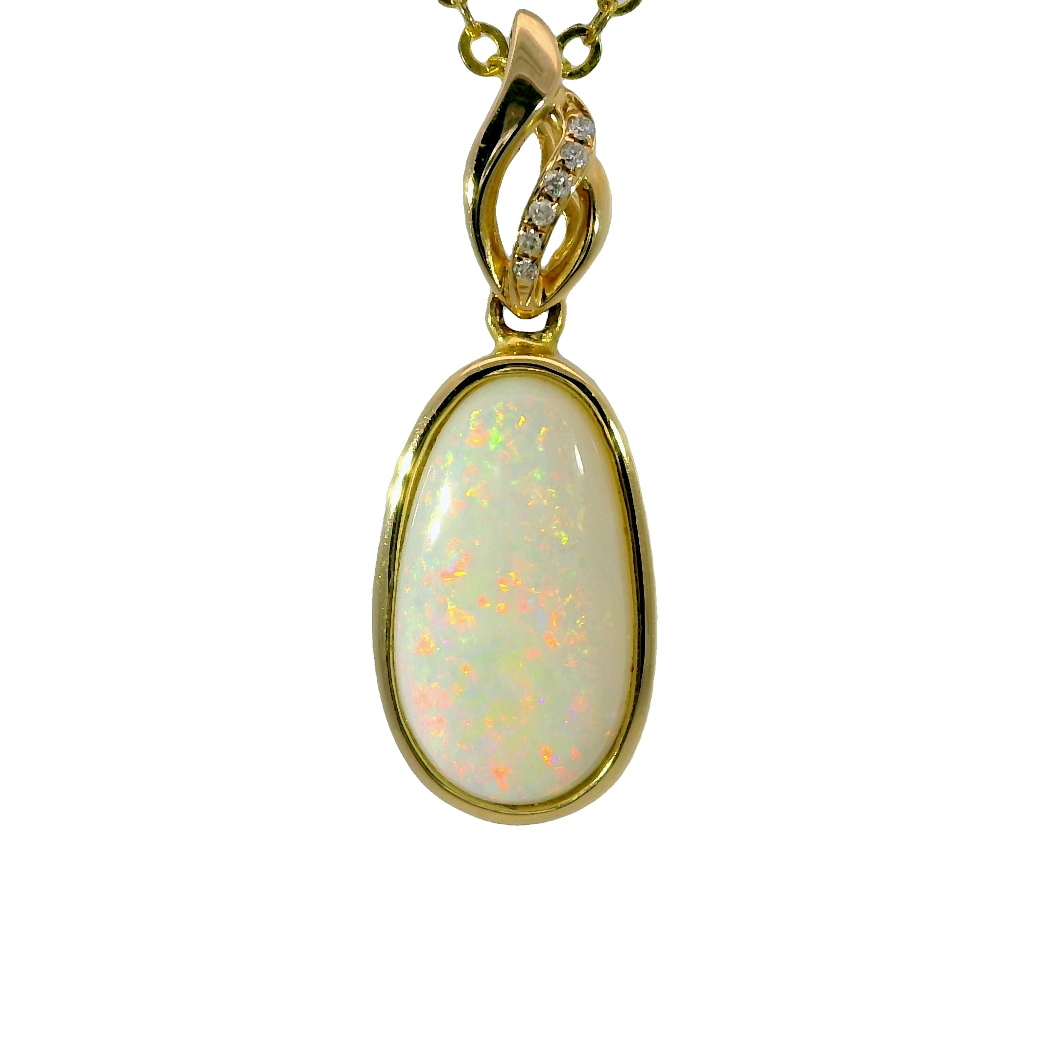Light Opal Pendant in 14K Yellow Gold - Multicolour