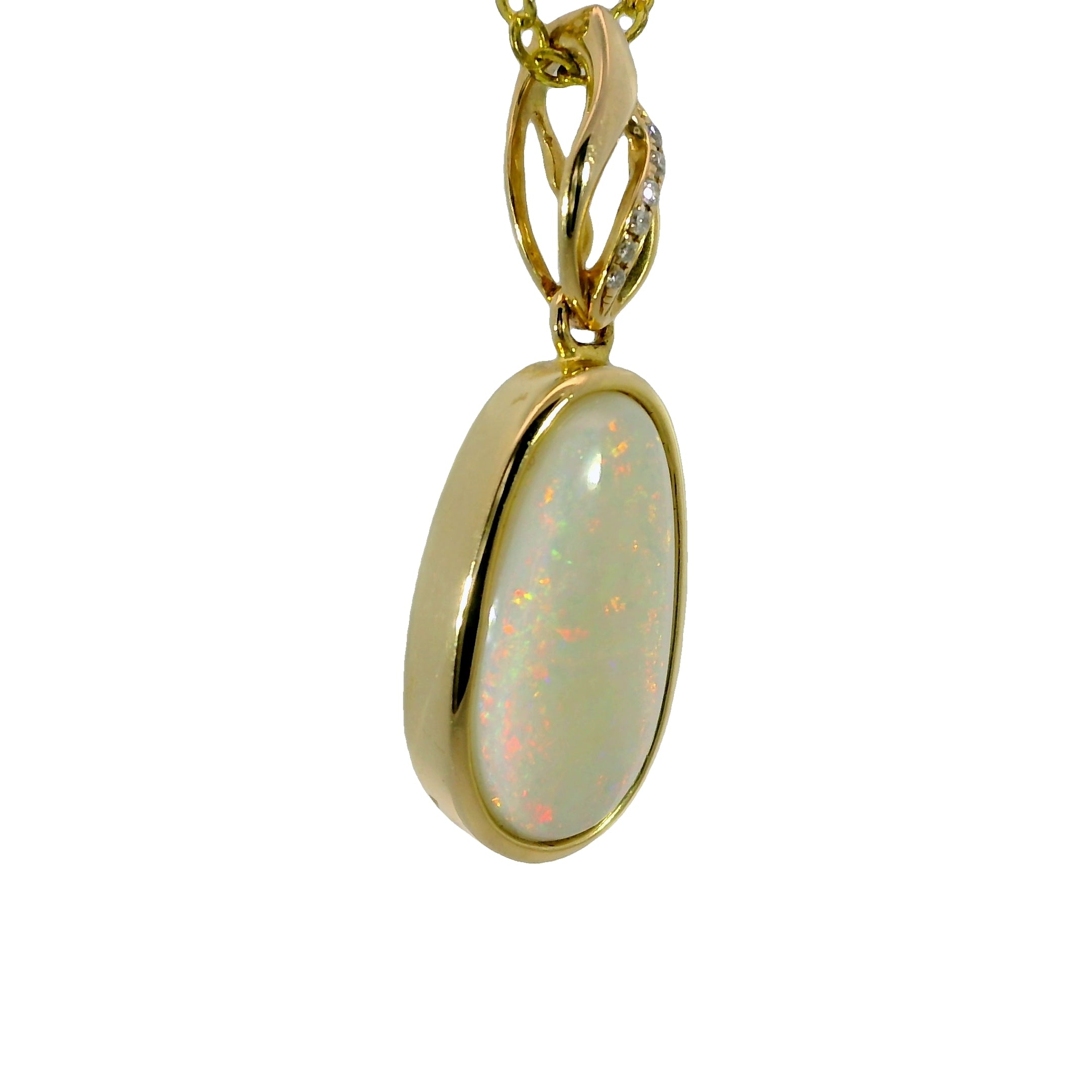 Light Opal Pendant in 14K Yellow Gold - Multicolour