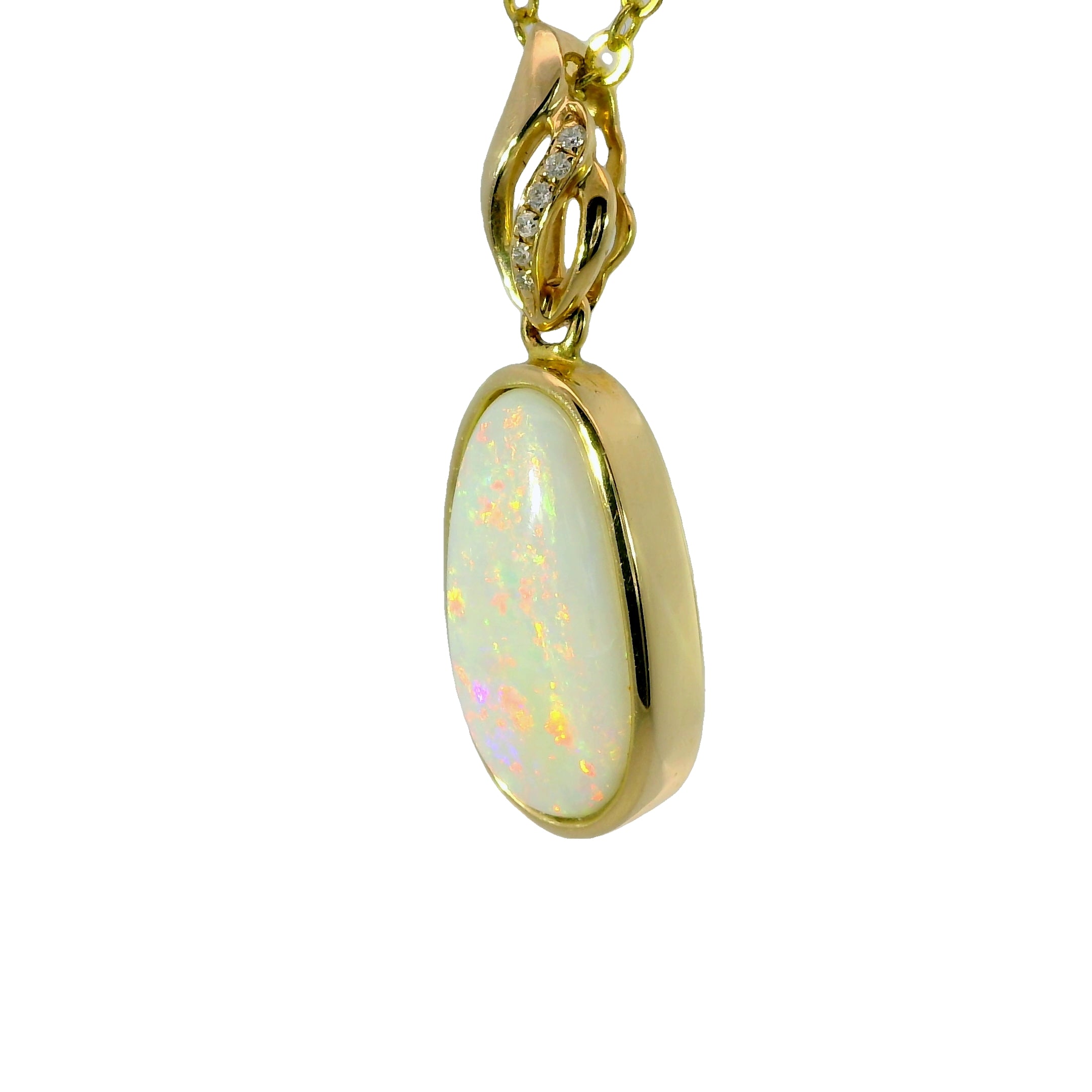 Light Opal Pendant in 14K Yellow Gold - Multicolour