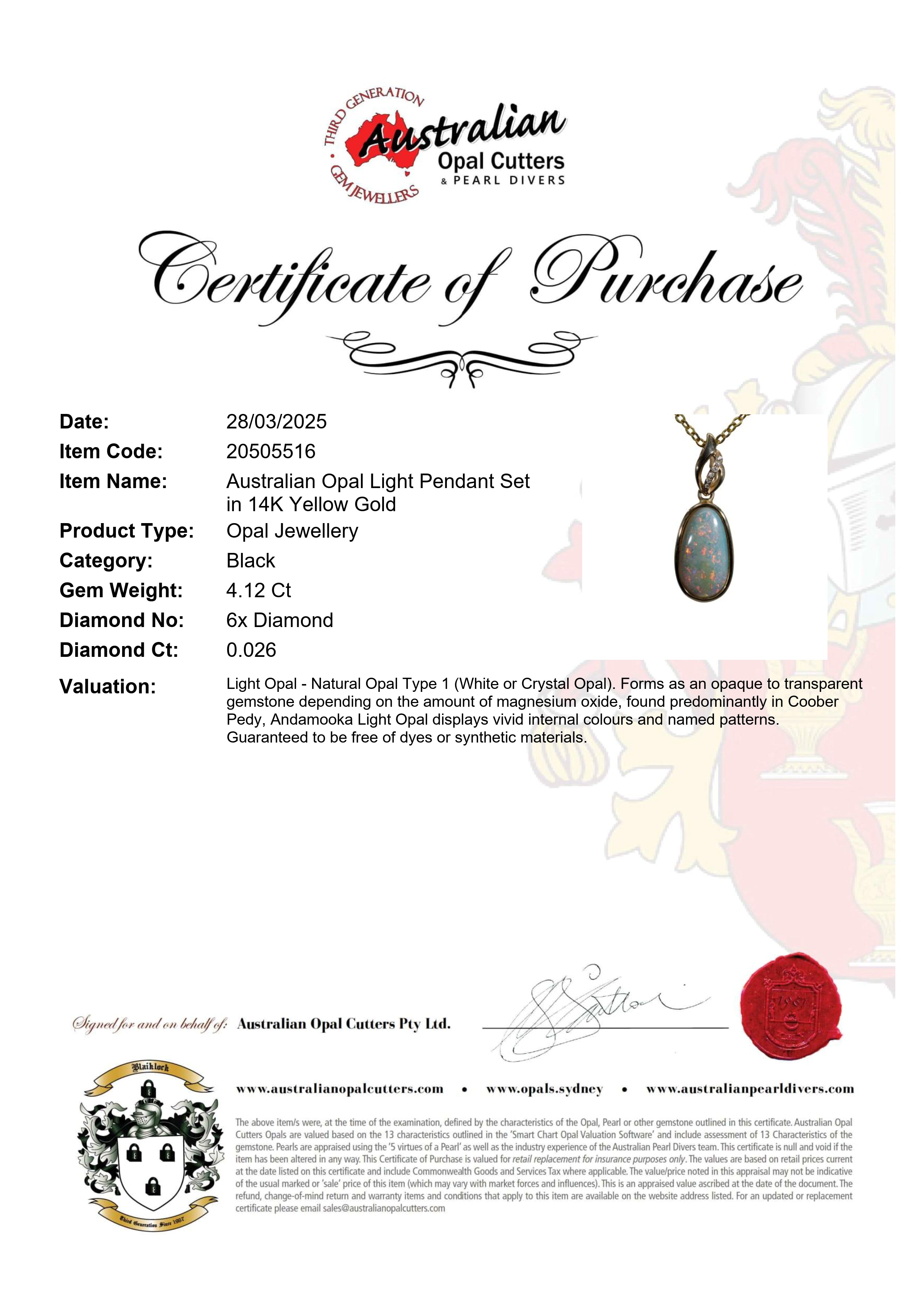 Light Opal Pendant in 14K Yellow Gold - Multicolour