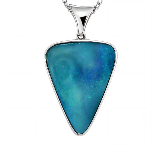 Doublet Opal Pendant in 925 Sterling Silver - Green-Blue - Australian Opal Cutters and Pearl Divers