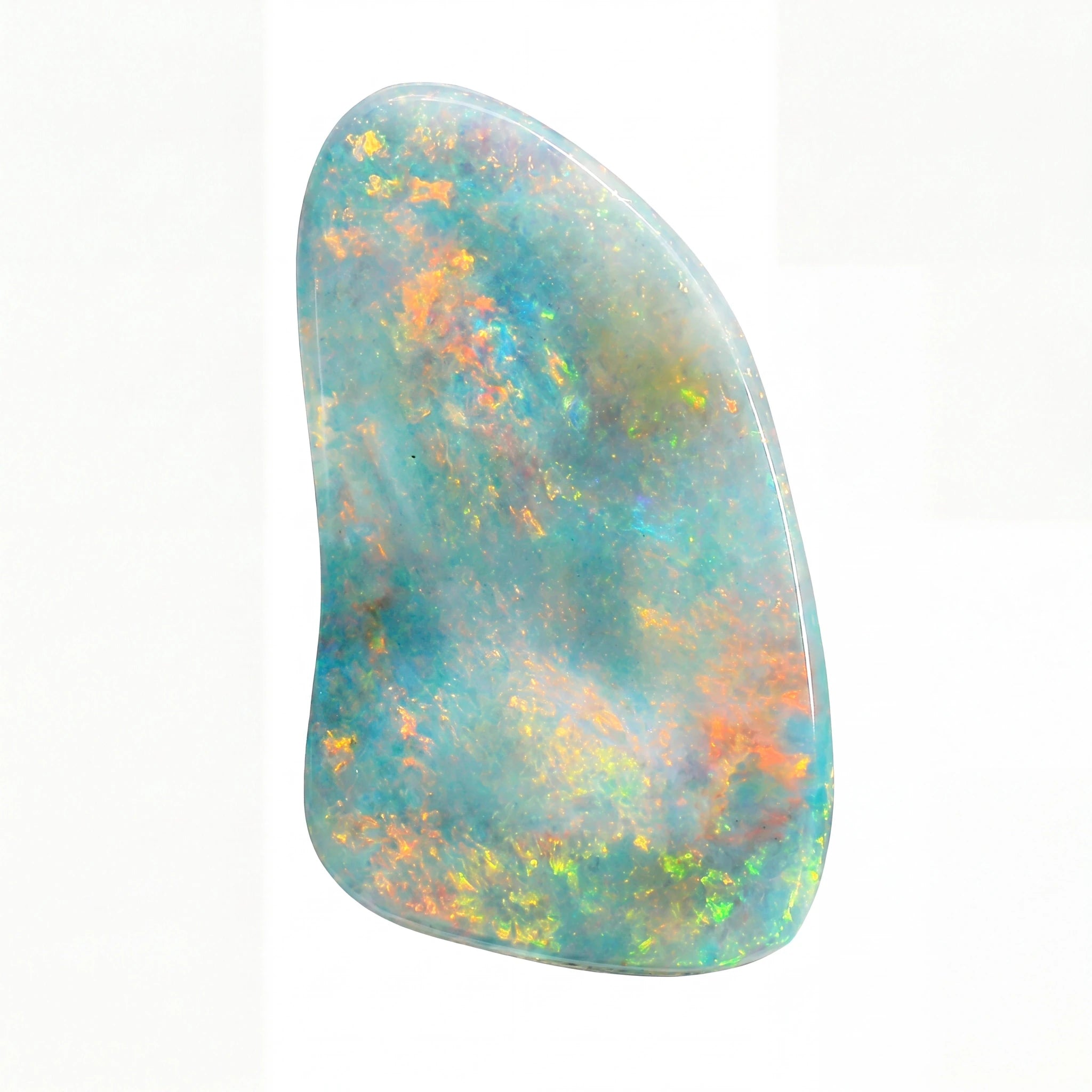 Multicoloured opal stone on a white background
