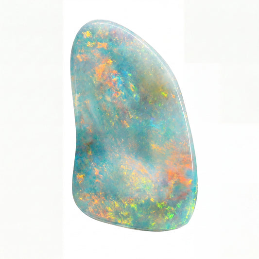 Multicoloured opal stone on a white background