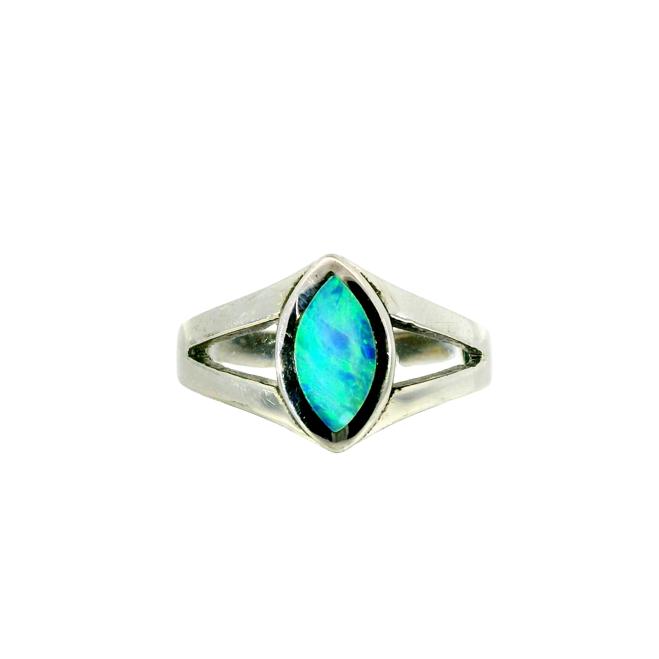 Doublet Opal Ring in 925 Sterling Silver - Green-Blue
