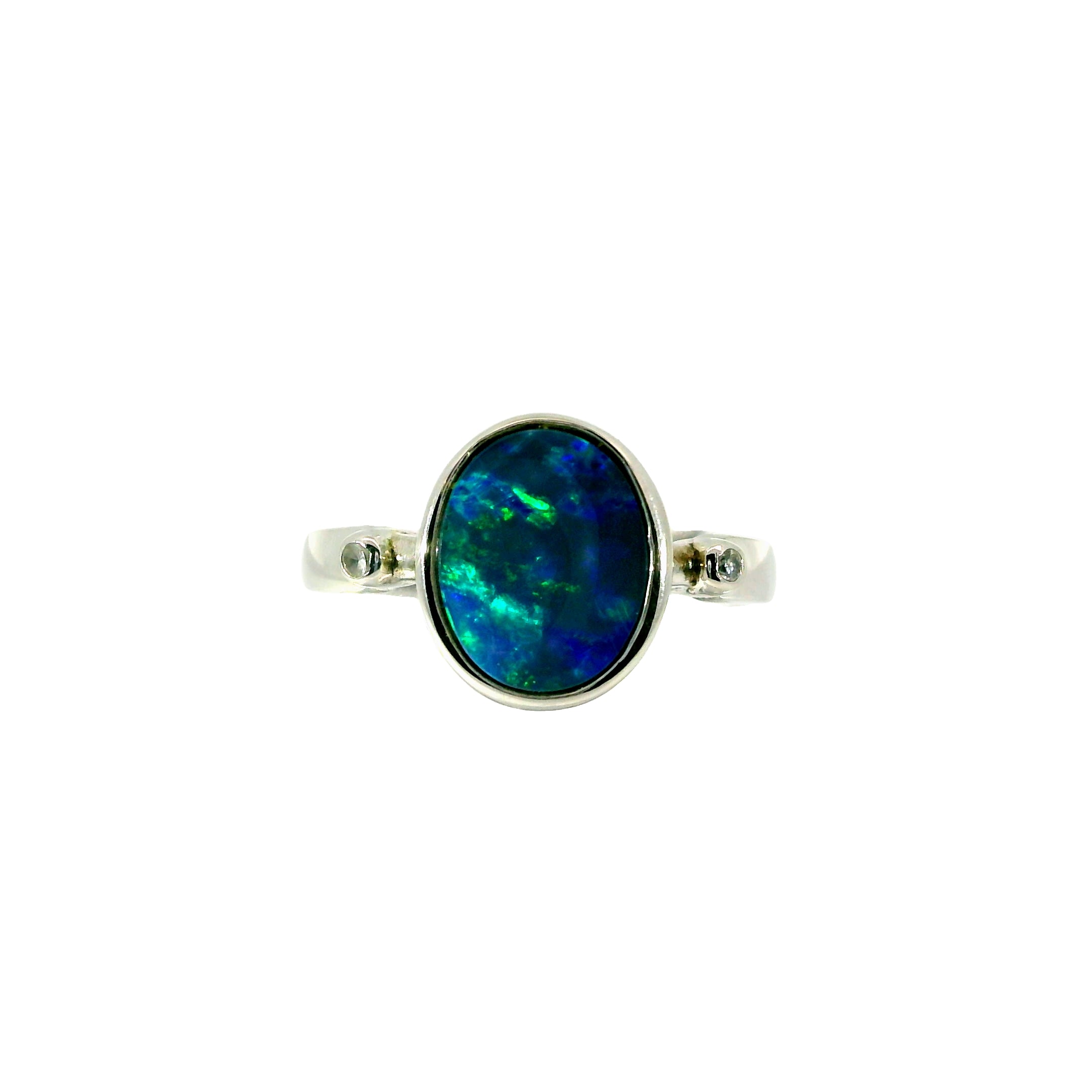 Doublet Opal Ring in 925 Sterling Silver - Green-Blue
