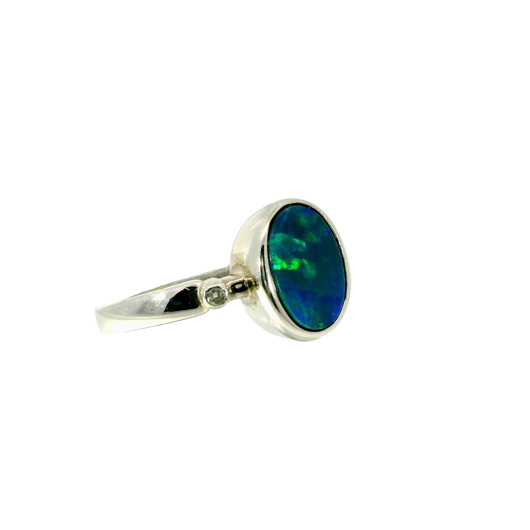 Doublet Opal Ring in 925 Sterling Silver - Green-Blue