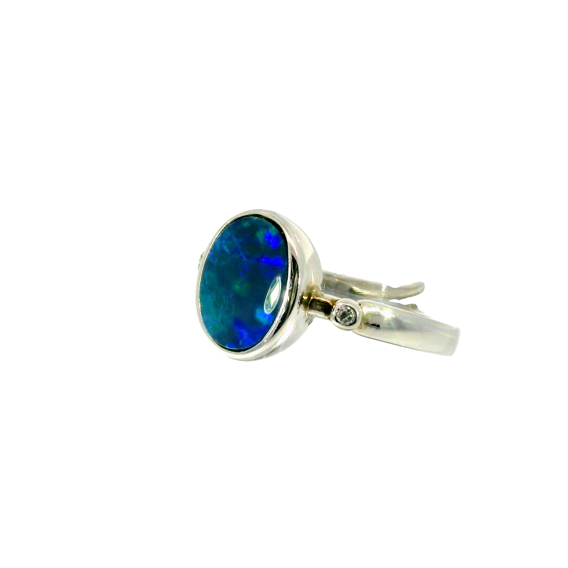 Doublet Opal Ring in 925 Sterling Silver - Green-Blue