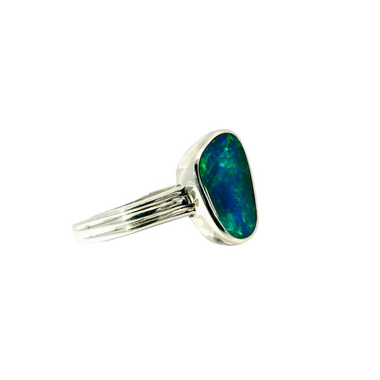 Doublet Opal Ring in 925 Sterling Silver - Multicolour