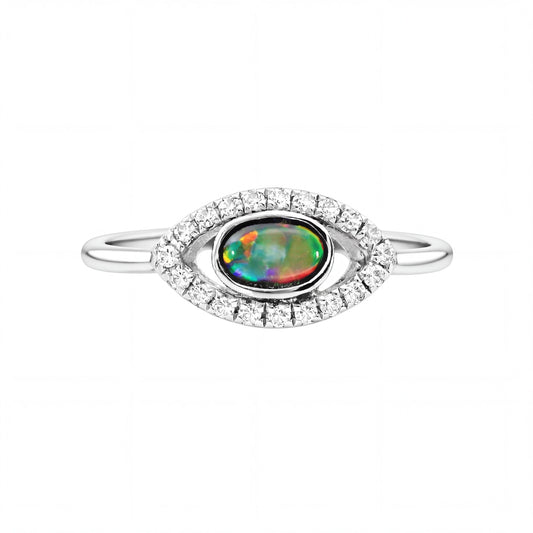 Black Opal Ring In 925 Sterling Silver - Multicolour - Australian Opal Cutters and Pearl Divers