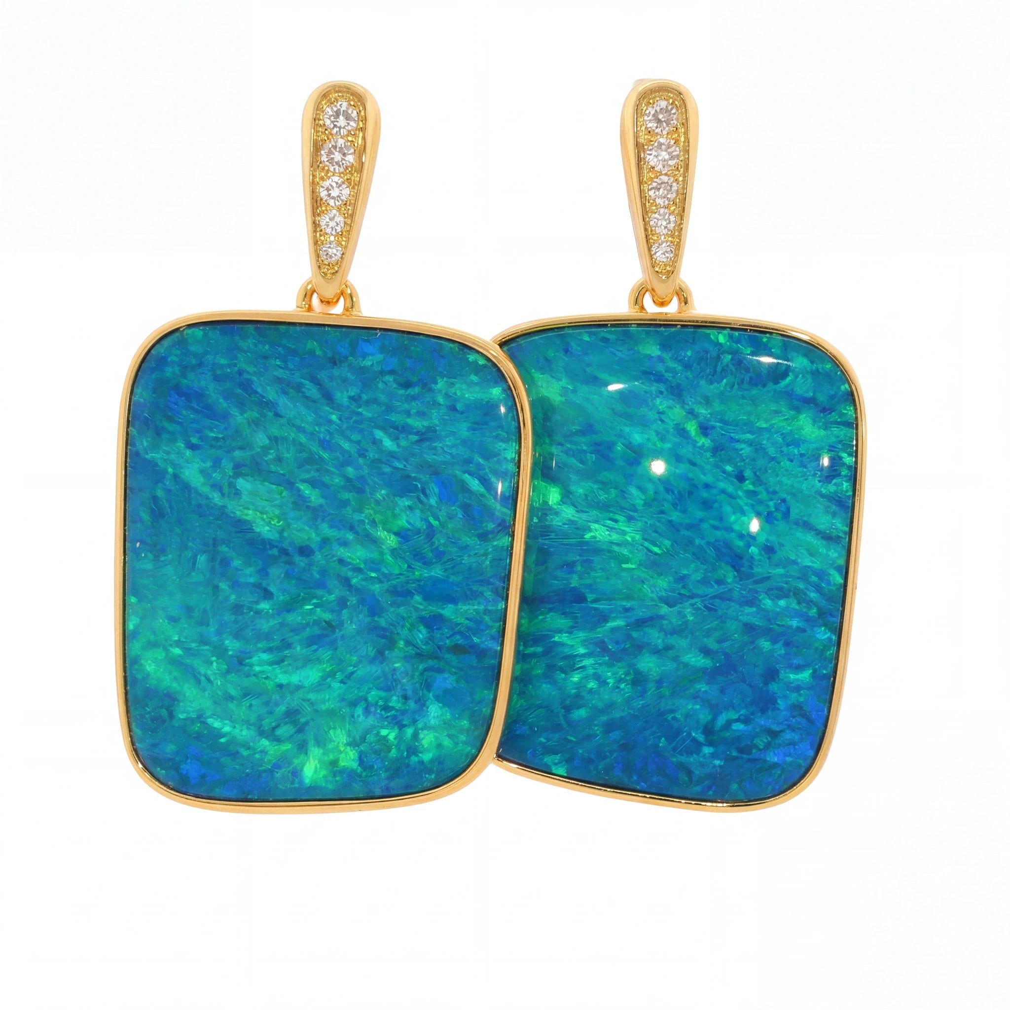 Australian Doublet Opal Drop Earrings 23x15mm Blue Green with CZ Gold Plated Sterling Silver - Australian Opal Cutters and Pearl Divers