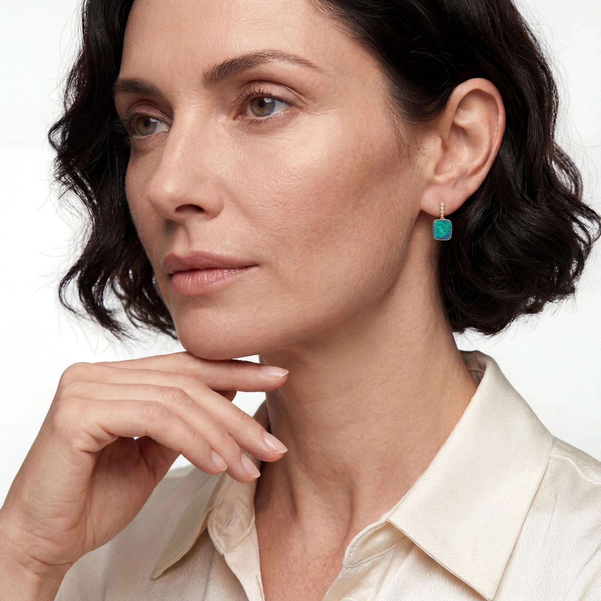 Australian Doublet Opal Drop Earrings 23x15mm Blue Green with CZ Gold Plated Sterling Silver - Australian Opal Cutters and Pearl Divers