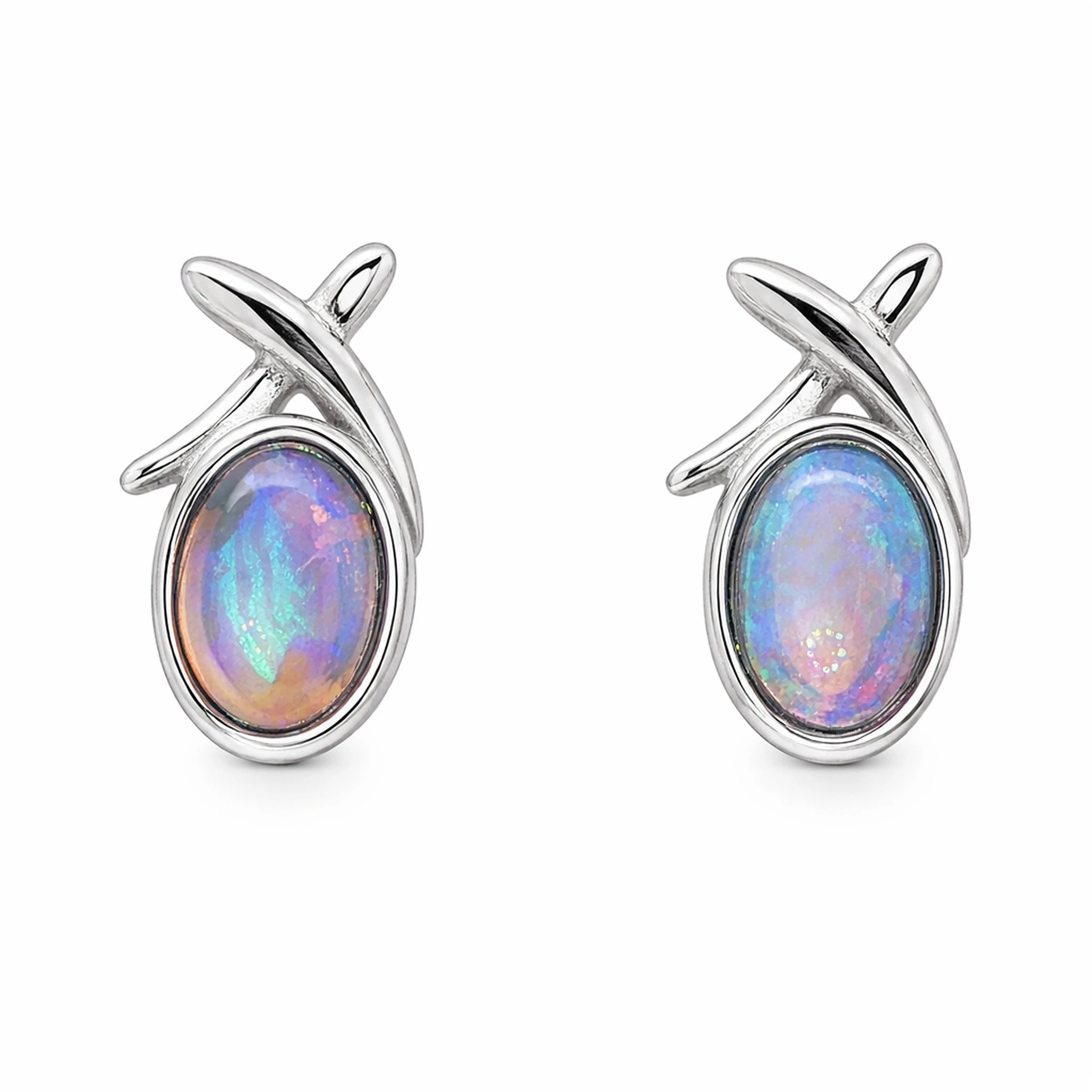 Dark Opal Earrings in Stainless Steel - Green and Blue - Australian Opal Cutters and Pearl Divers