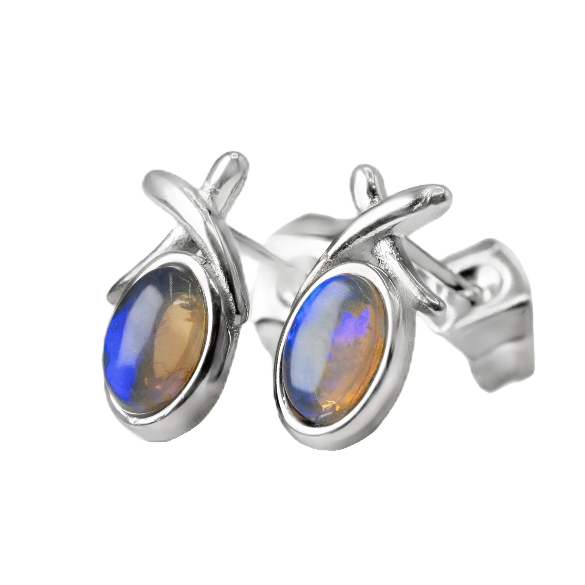 Dark Opal Earrings in Stainless Steel - Green and Blue - Australian Opal Cutters and Pearl Divers