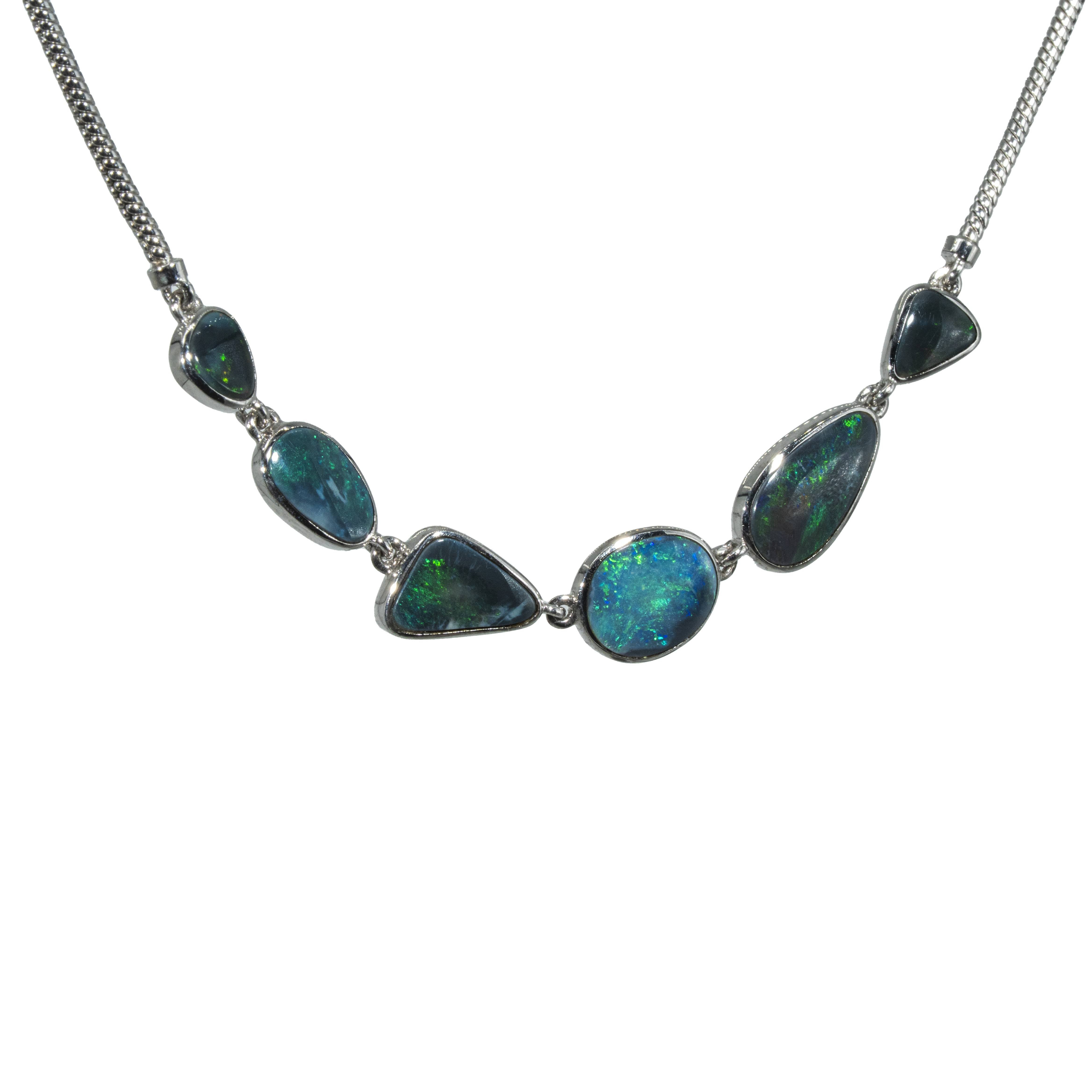 Black Opal Necklace in 925 Sterling Silver - Green-Blue
