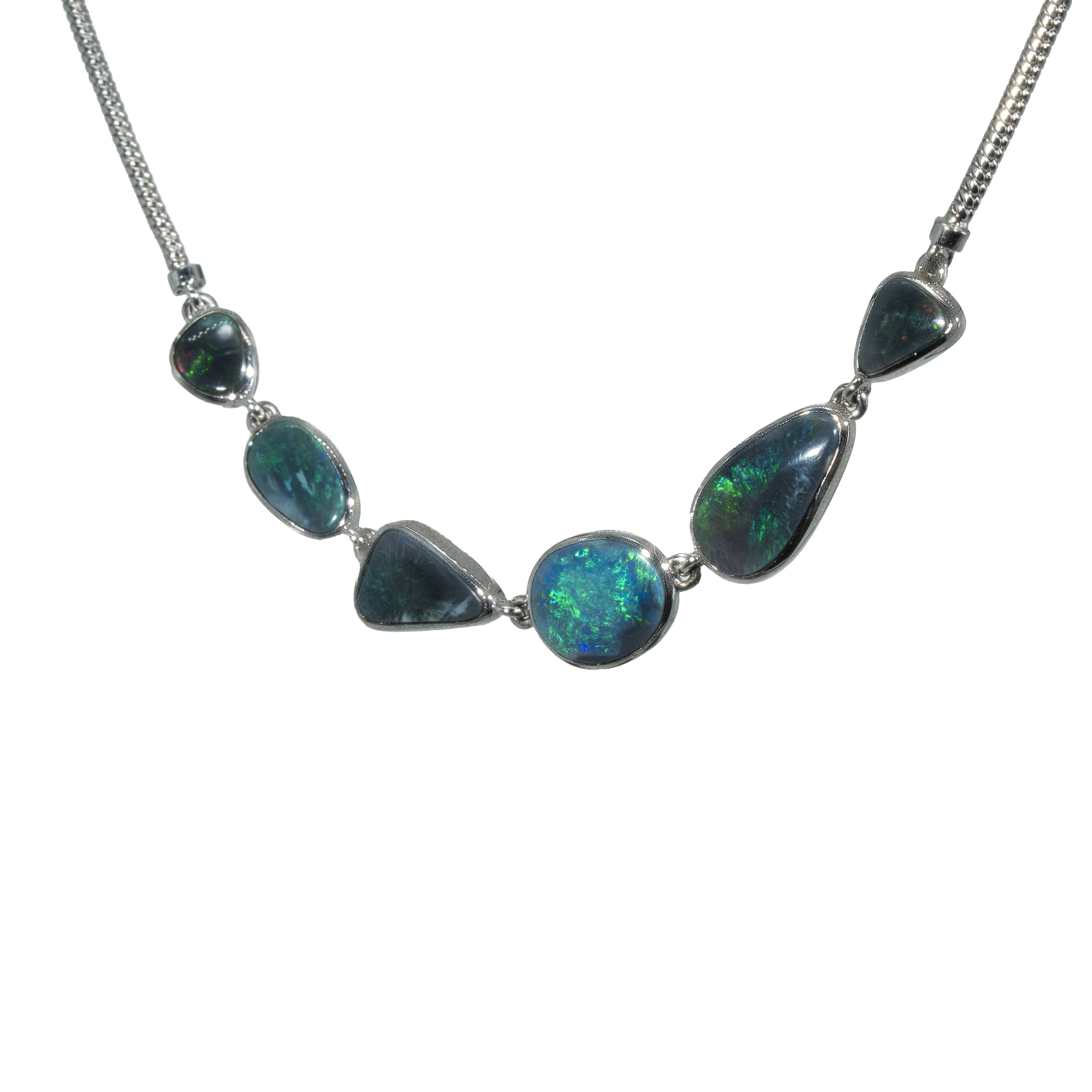 Black Opal Necklace in 925 Sterling Silver - Green-Blue