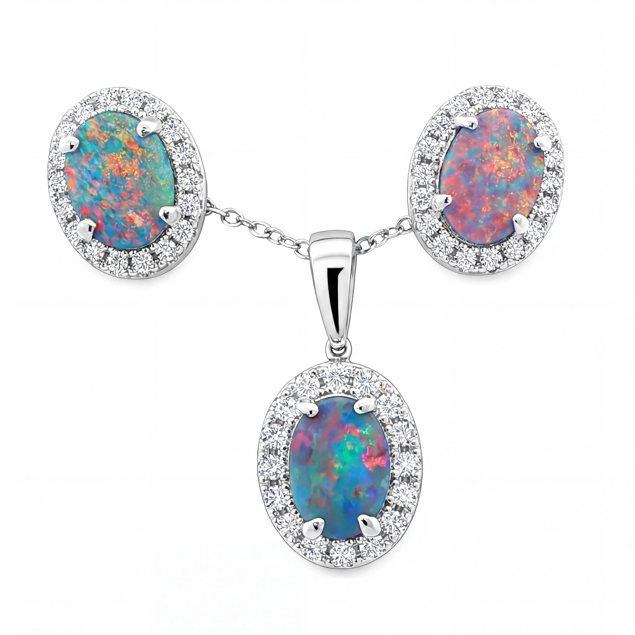 Doublet Opal Pendant and Earrings Combo Set in 925 Sterling Silver - Multicolour - Australian Opal Cutters and Pearl Divers
