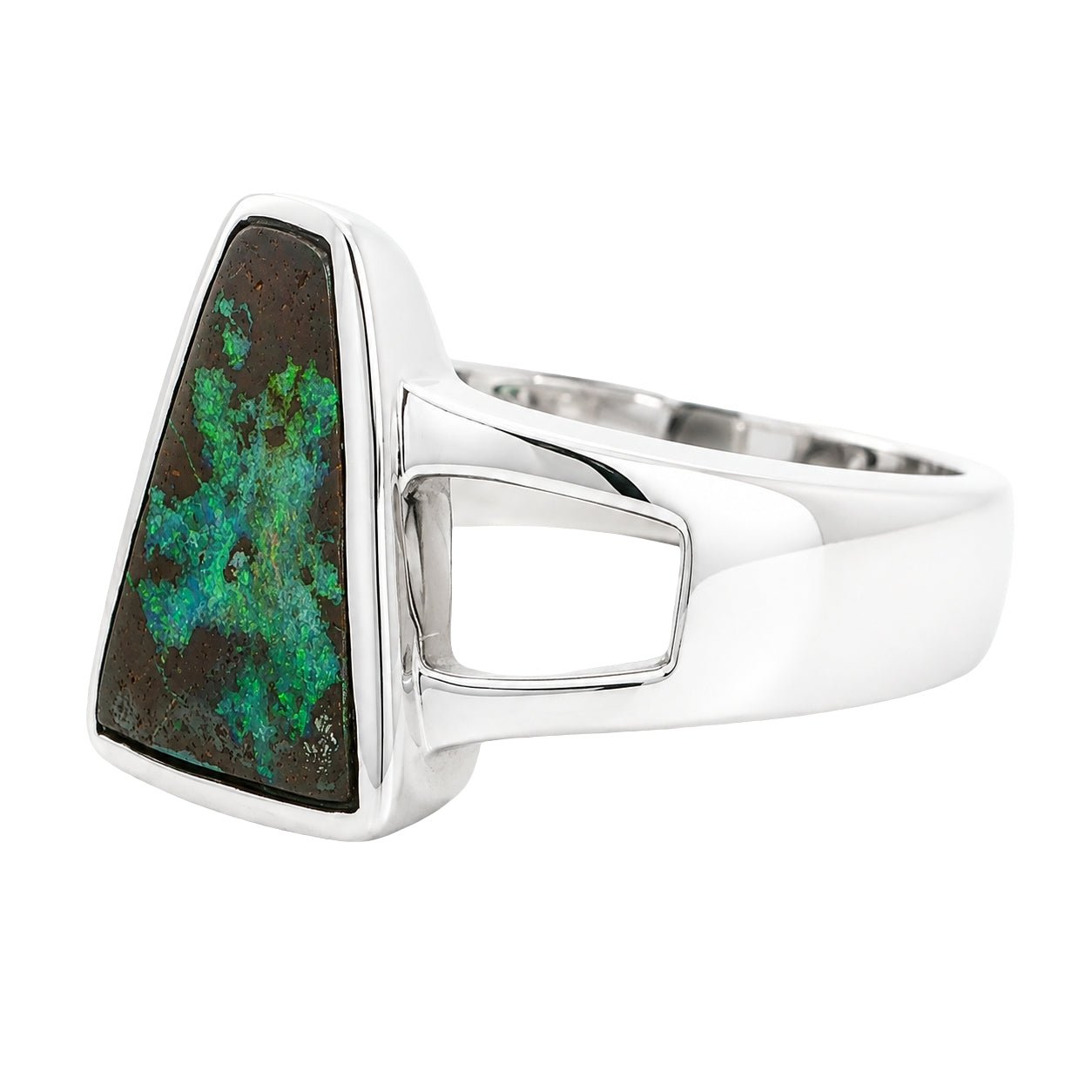 Boulder Opal Ring set in 925 Sterling Silver - Green-Blue - Australian Opal Cutters and Pearl Divers