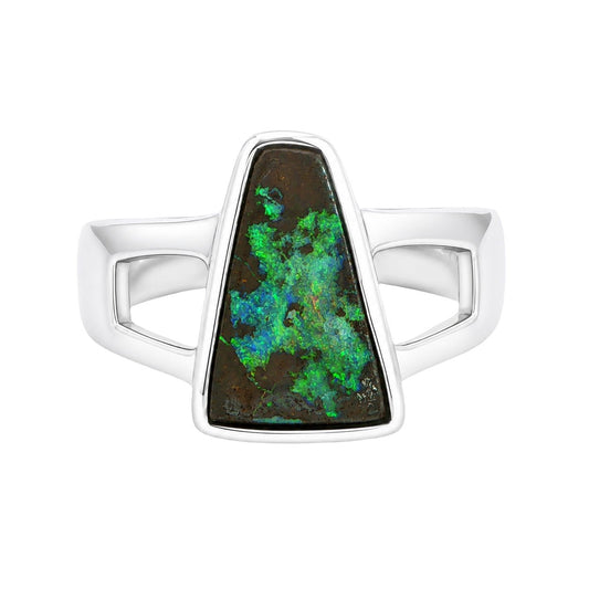 Boulder Opal Ring set in 925 Sterling Silver - Green-Blue - Australian Opal Cutters and Pearl Divers