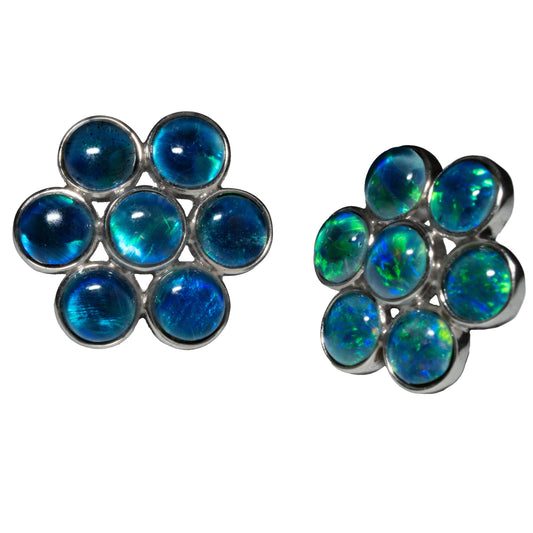 Triplet Opal Earrings in 925 Sterling Silver - Green-Blue