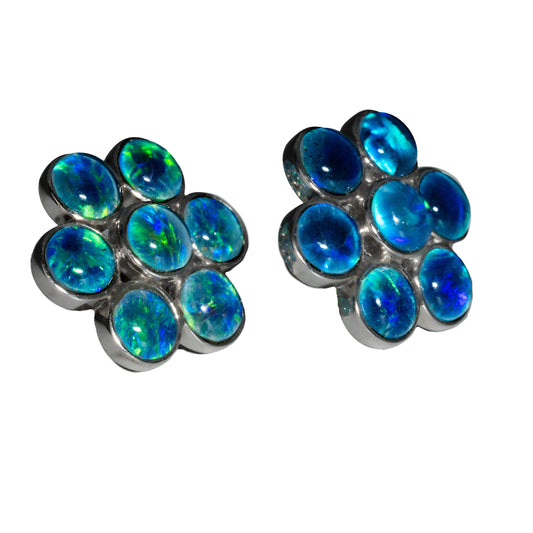 Triplet Opal Earrings in 925 Sterling Silver - Green-Blue