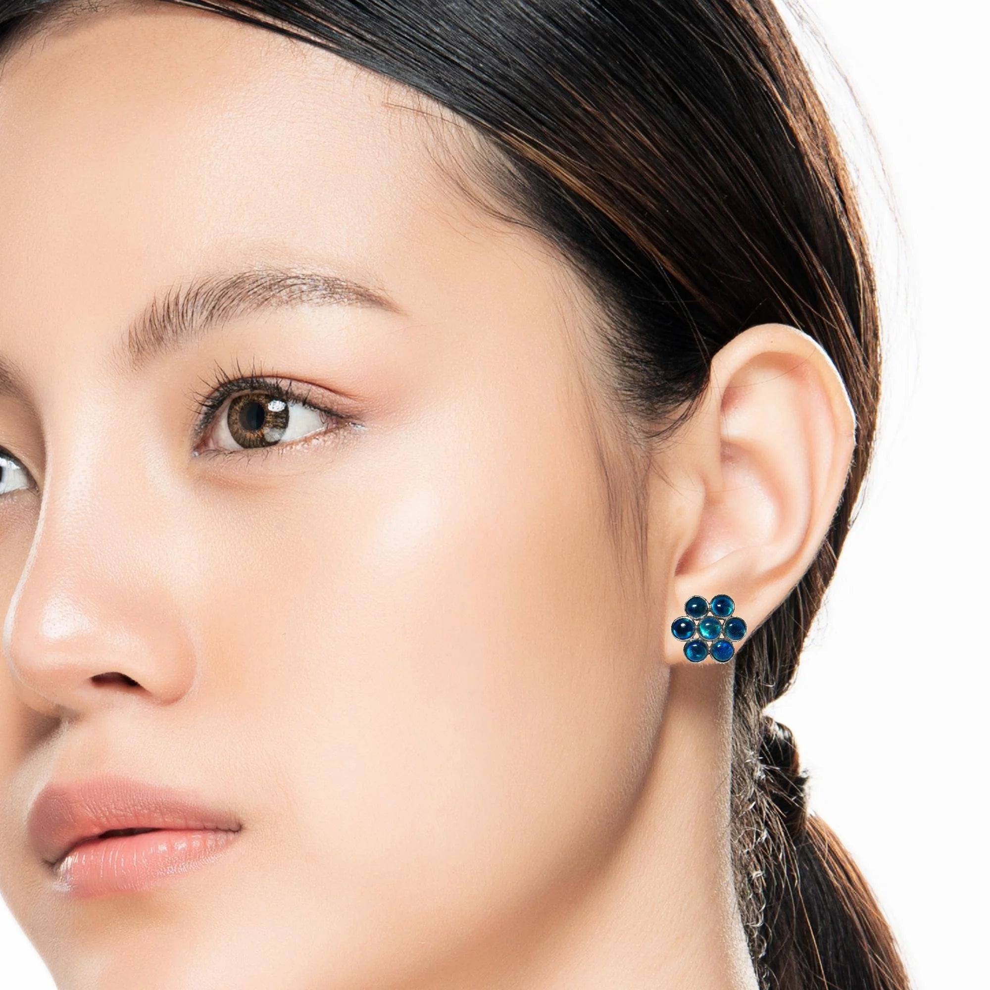 Triplet Opal Earrings in 925 Sterling Silver - Green-Blue