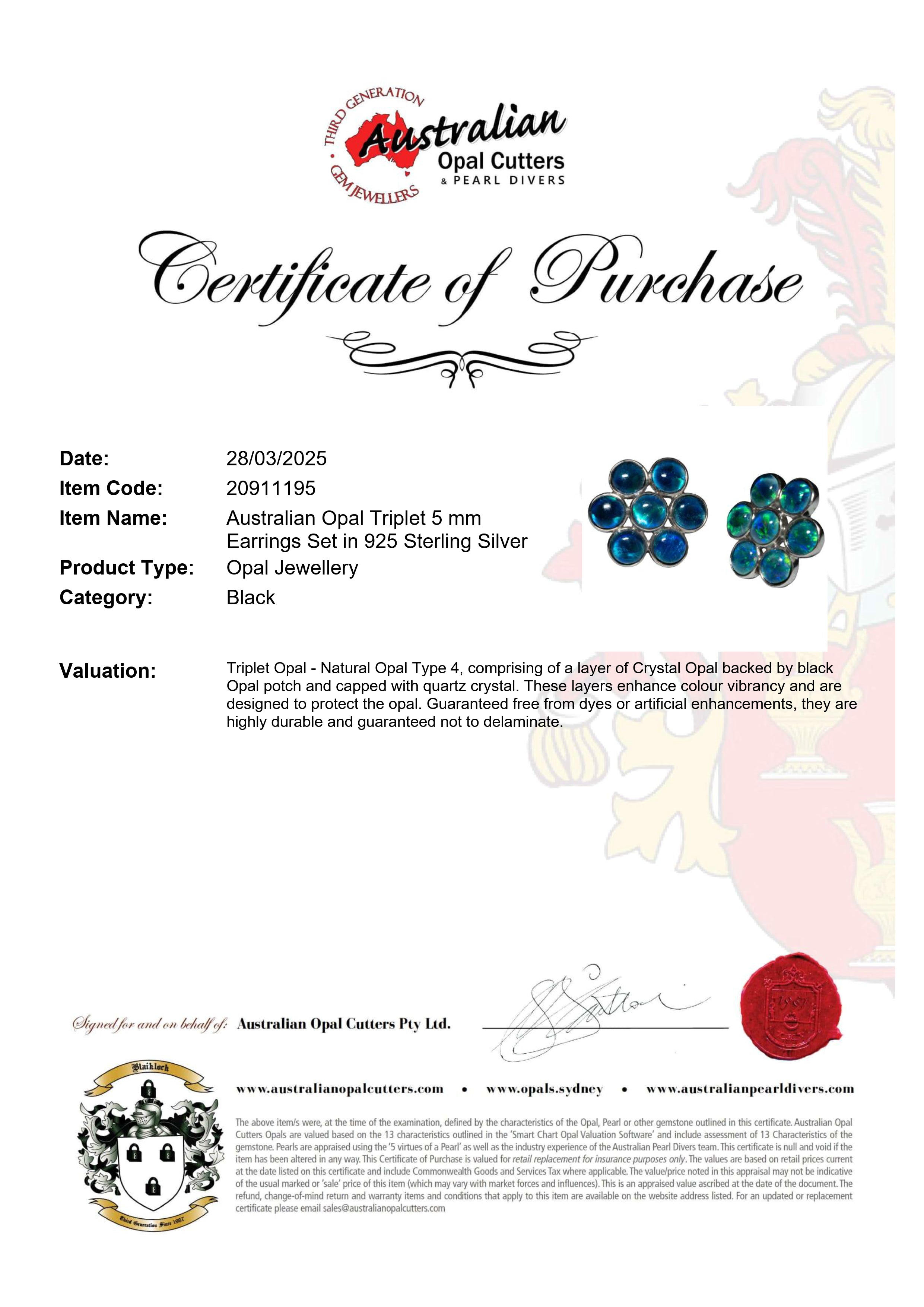 Triplet Opal Earrings in 925 Sterling Silver - Green-Blue