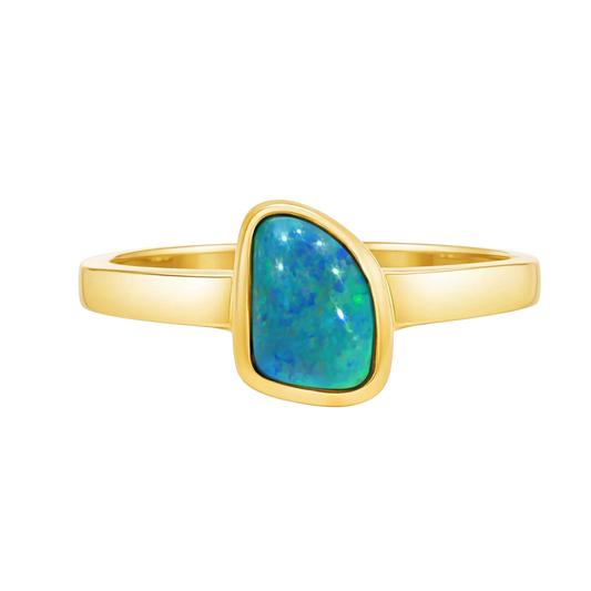 Australian Black Opal Ring set in 14K Yellow Gold - Australian Opal Cutters and Pearl Divers