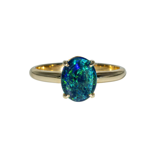 Triplet Opal Ring in 9K Yellow Gold - Green-Blue