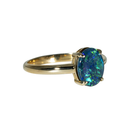Triplet Opal Ring in 9K Yellow Gold - Green-Blue