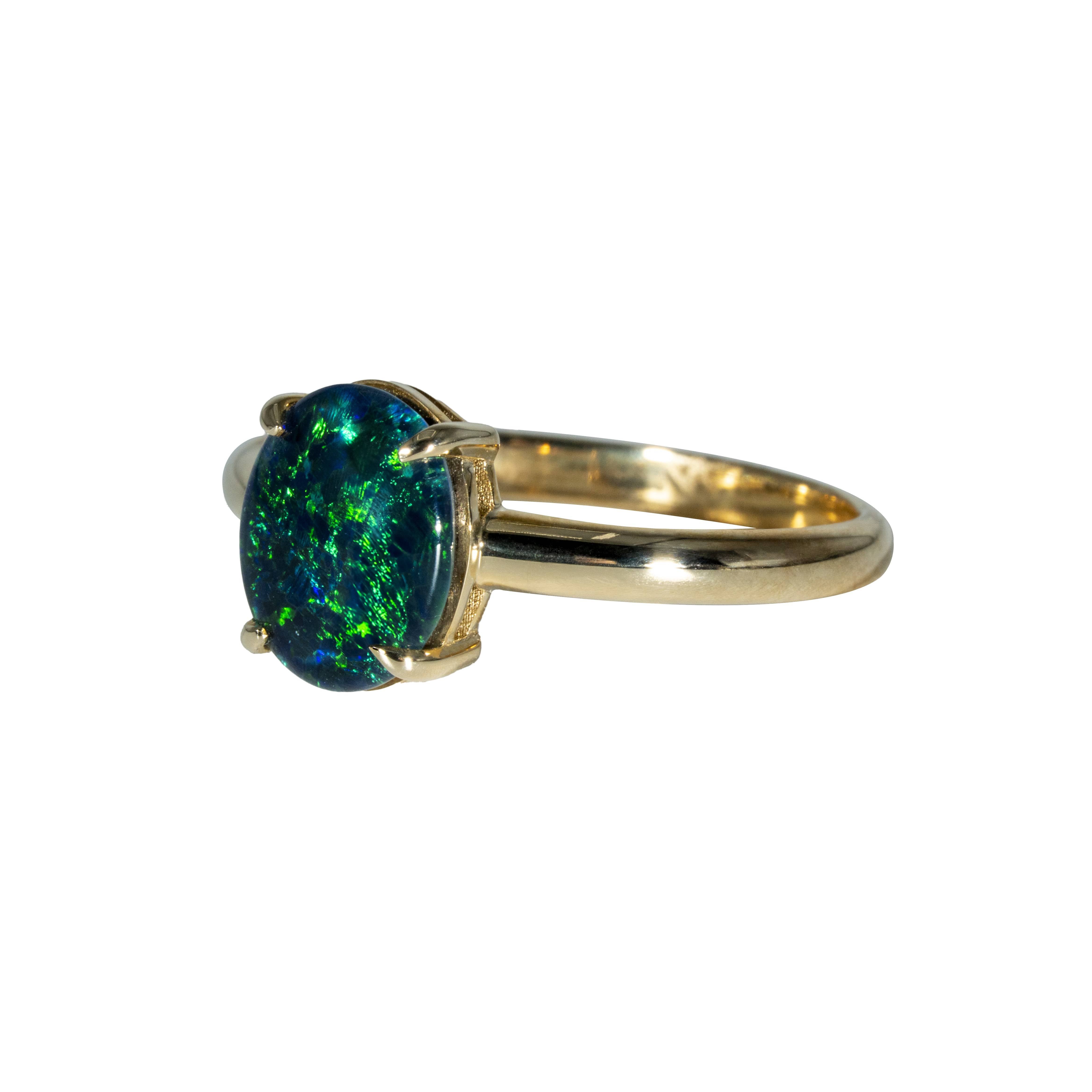 Triplet Opal Ring in 9K Yellow Gold - Green-Blue