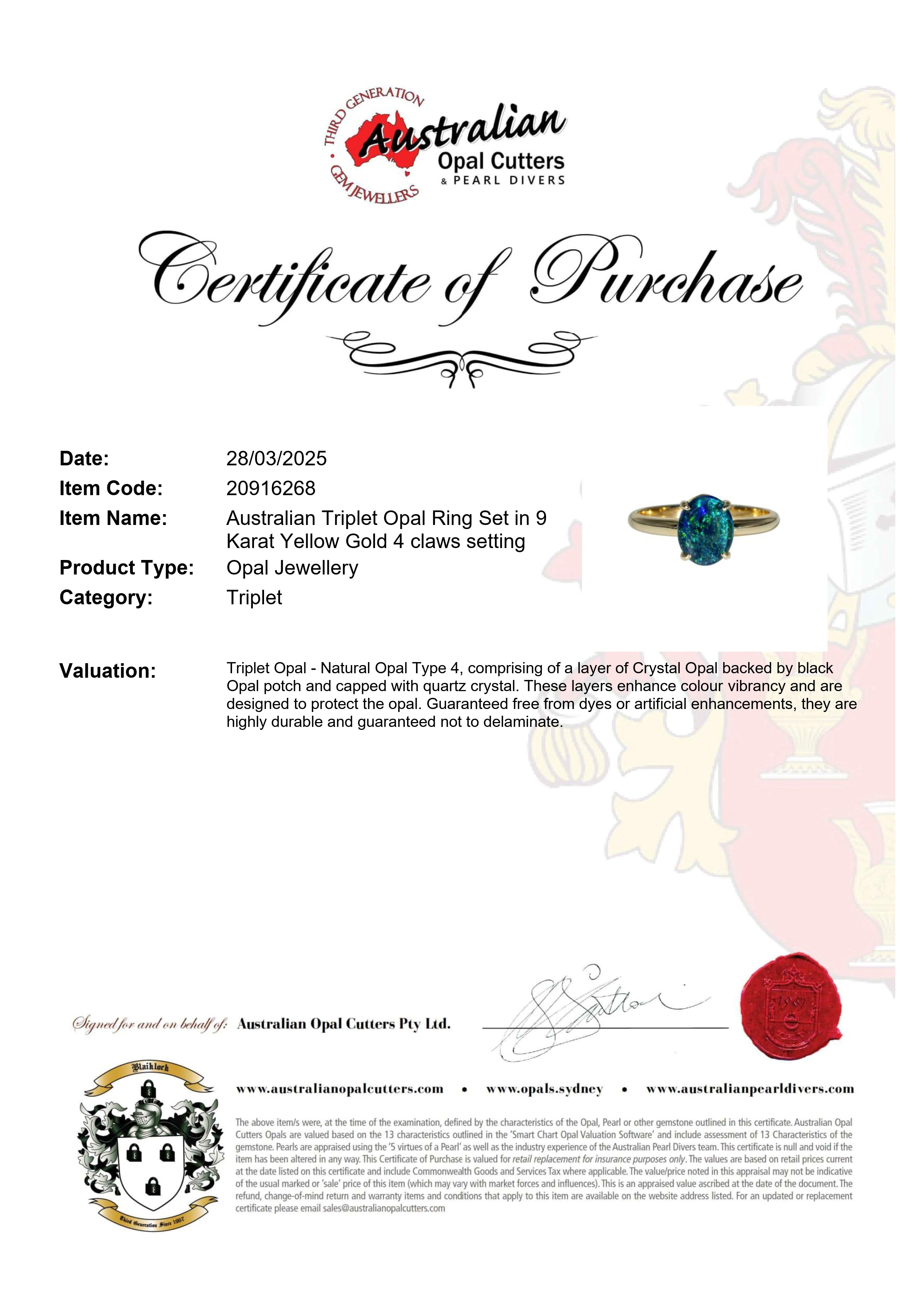 Triplet Opal Ring in 9K Yellow Gold - Green-Blue