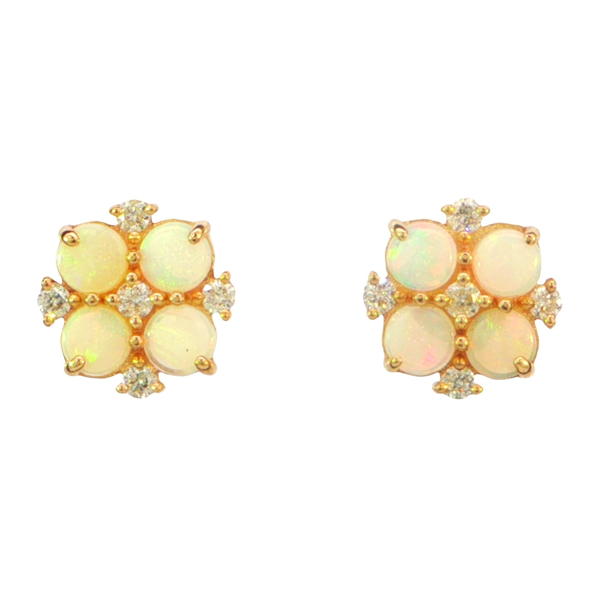 Australian Light Opal Earrings set in 14K Yellow Gold with Diamonds - Multicolour - Australian Opal Cutters and Pearl Divers