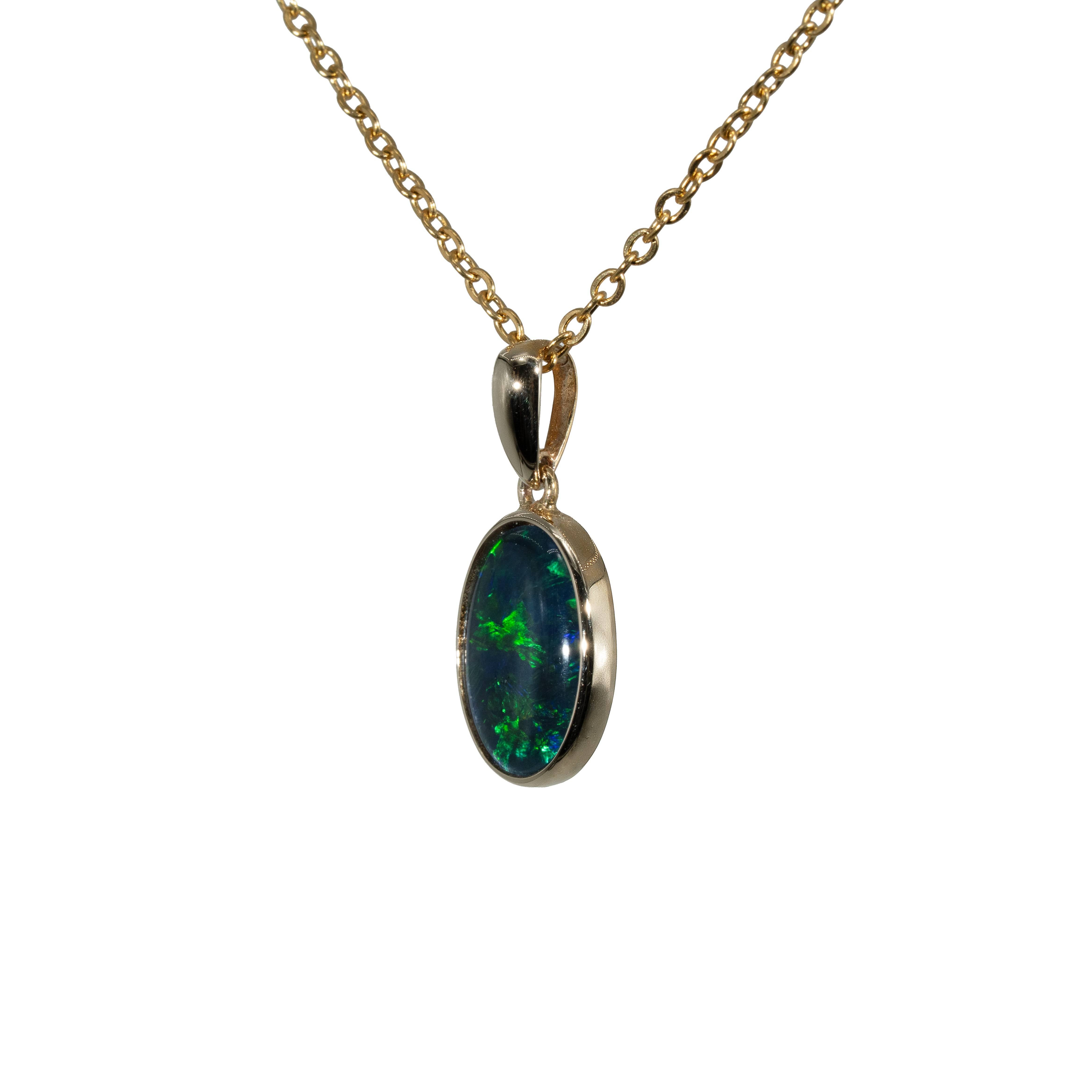 Triplet Opal Pendant in 9K Yellow Gold - Green-Blue